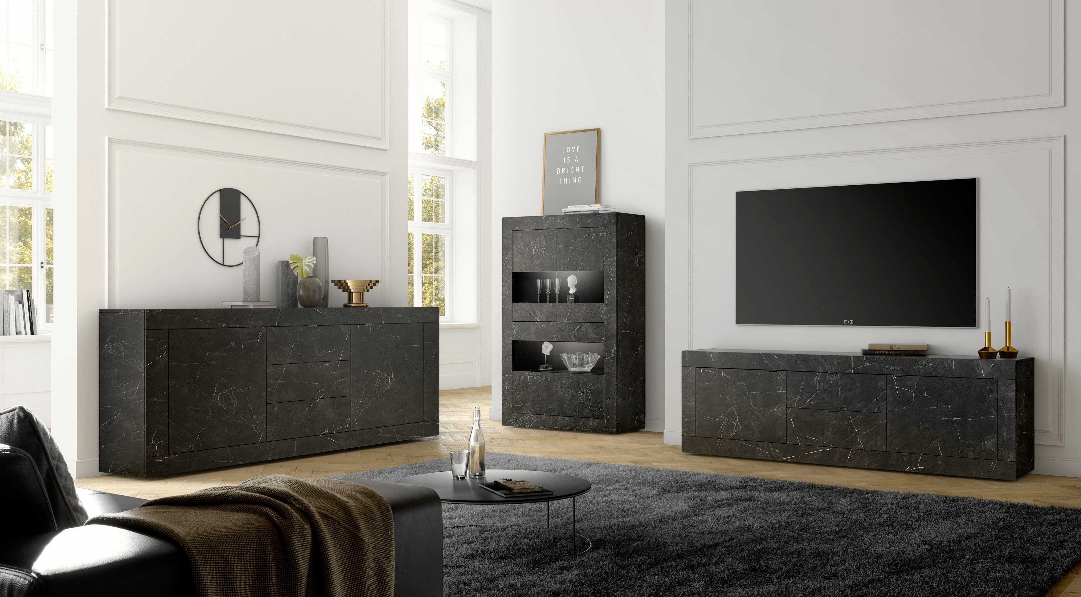 INOSIGN Tv-meubel Basis breedte 210 cm, TV-meubel 2 deuren, 2 lades, TV-kast Metalen handgreep, moderne frame-uitstraling, veel opbergruimte, kleurkeuze