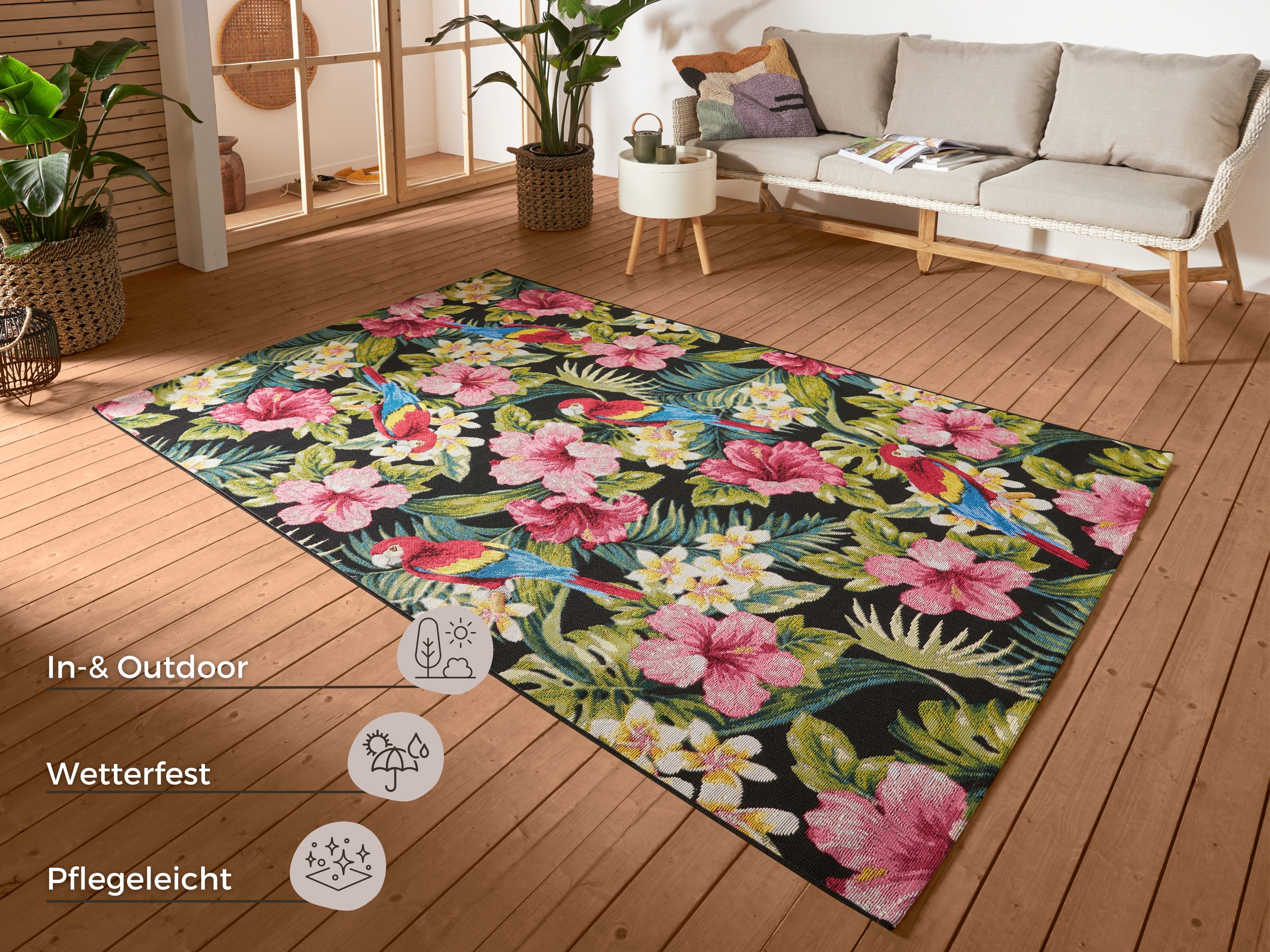 HANSE Home Outdoorkleed Tropical Feeling In-& outdoor, tapijt, weerbestendig, balkon, tuin, woonkamer, floraal