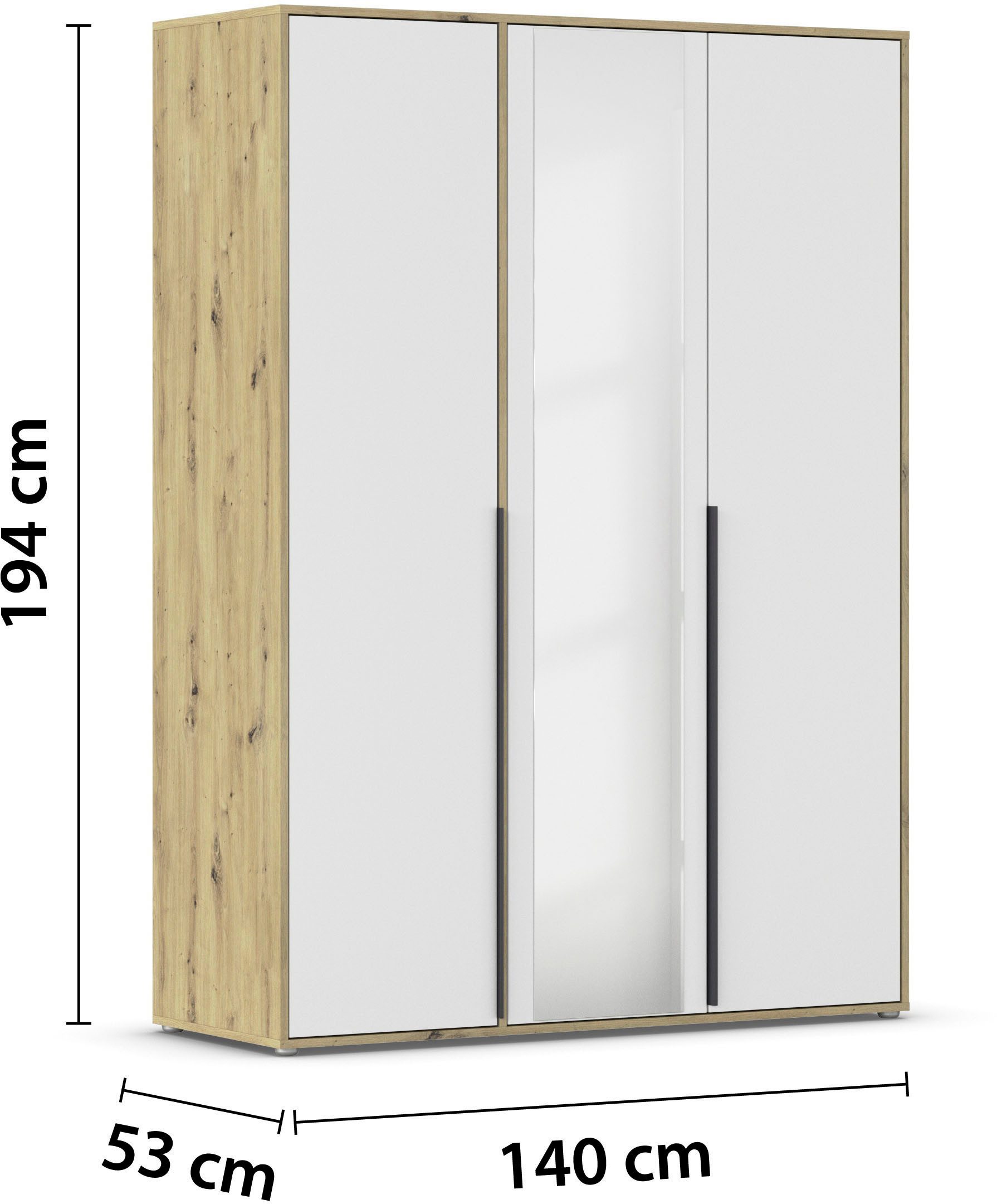 rauch Draaideurkast Kledingkast Kast Garderobe Wasmand NAGATA met Spiegel und modernen stangengriffen in graumetallic topseller made in germany