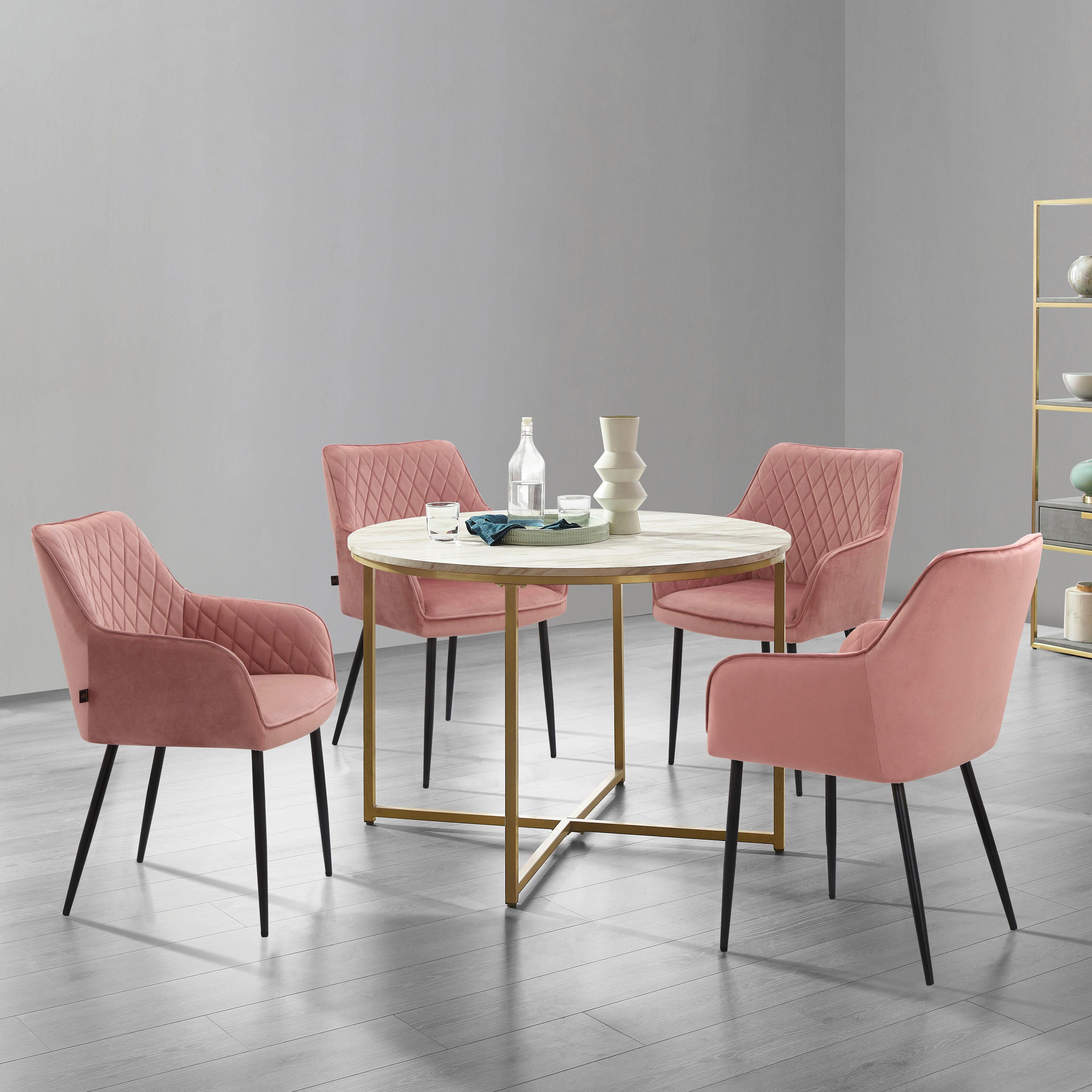 Leonique Eettafel Gondat met tafelblad in marmer-look, onderstel van metaal goudkleurig, hoogte 76 cm (1 stuk)