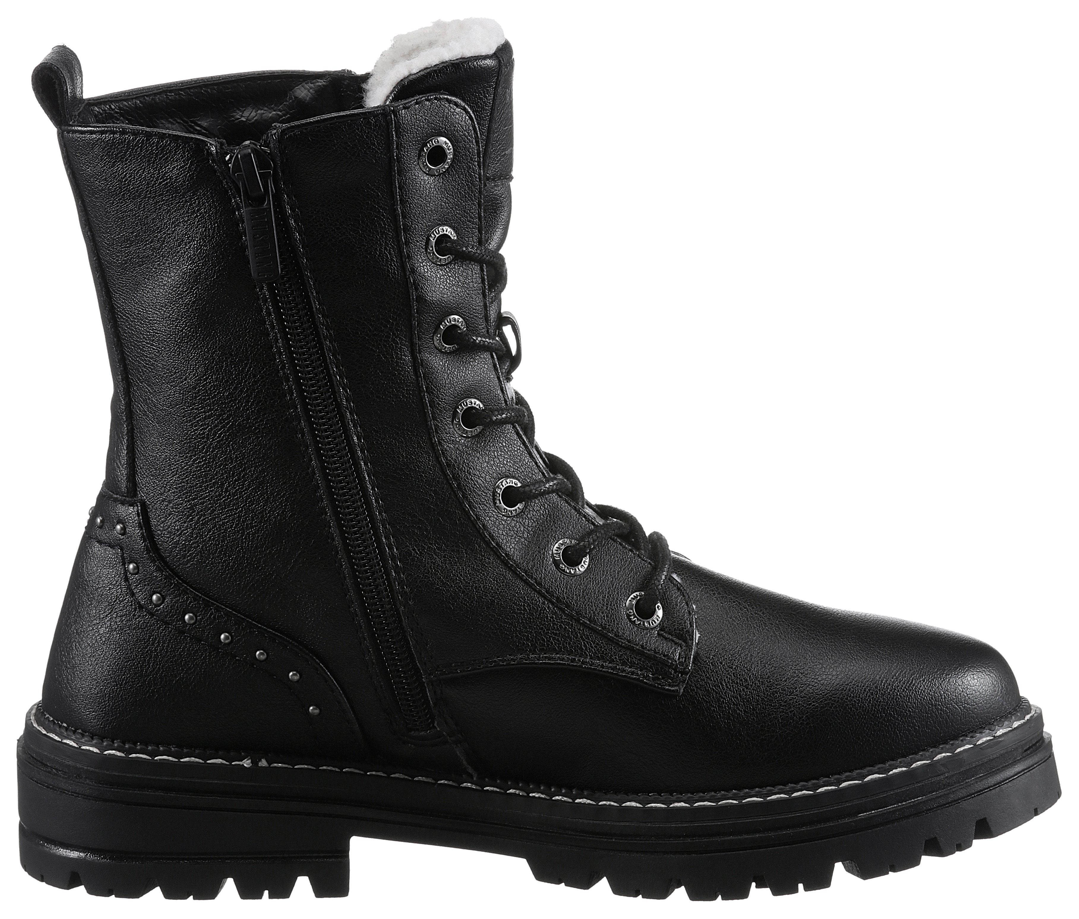 Mustang Shoes Winterlaarzen hakken, winter enkellaars, veterschoenen, nagels en decoratieve naden