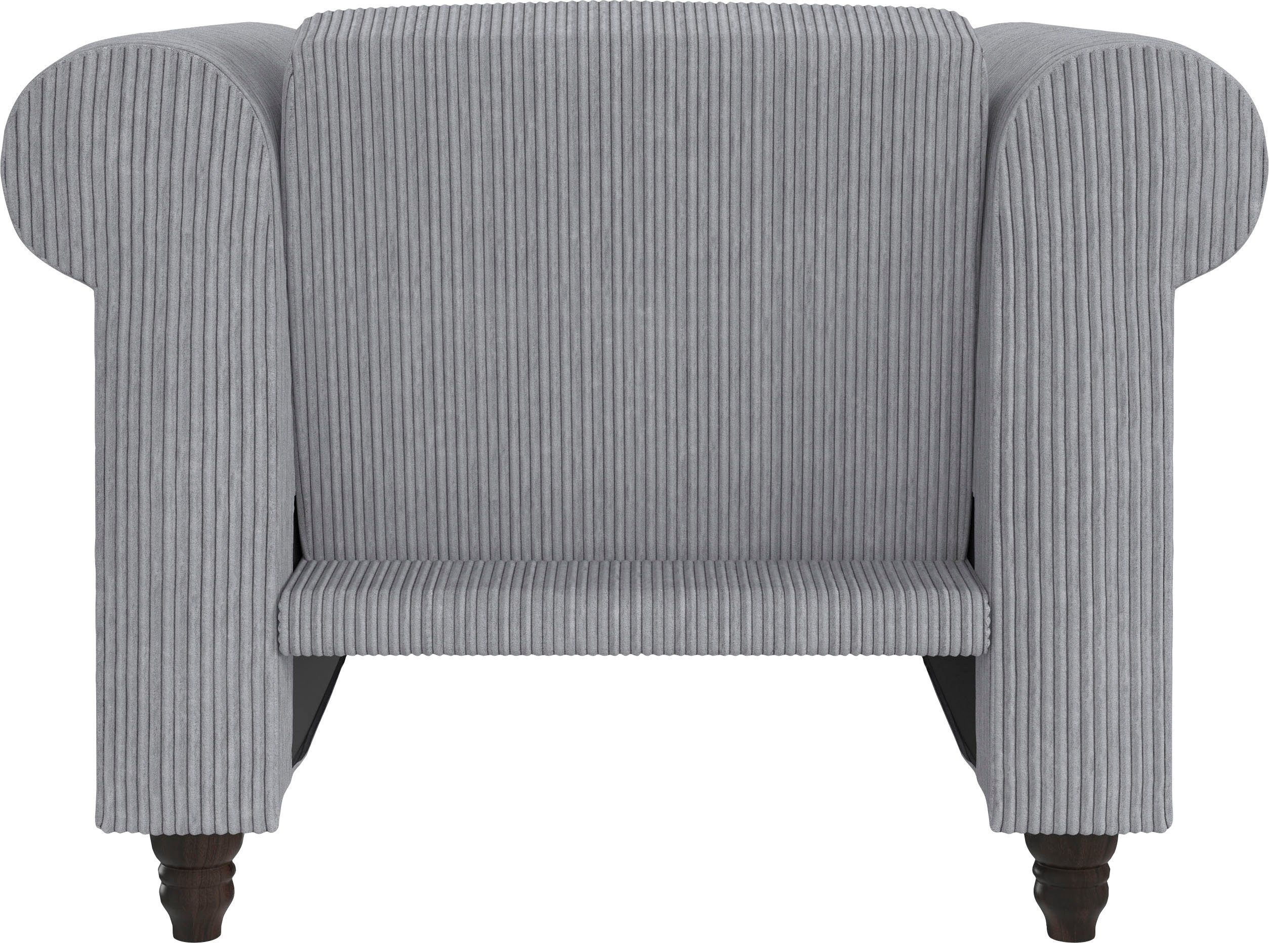 Dorel Home Chesterfield-fauteuil Felix II in breed ribfluweel met rugleuning 3-voudig verstelbaar, benen massief hout, zithoogte 46 cm