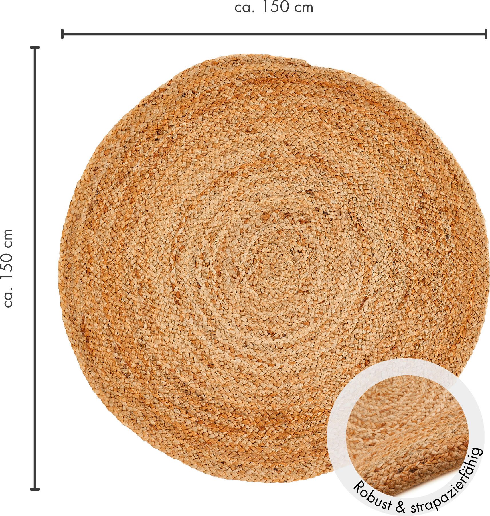 LUXOR living Vloerkleed Mamda 2, jute tapijt Platweefsel, met de hand gevlochten, vlecht design, natuurmateriaal, boho-stijl