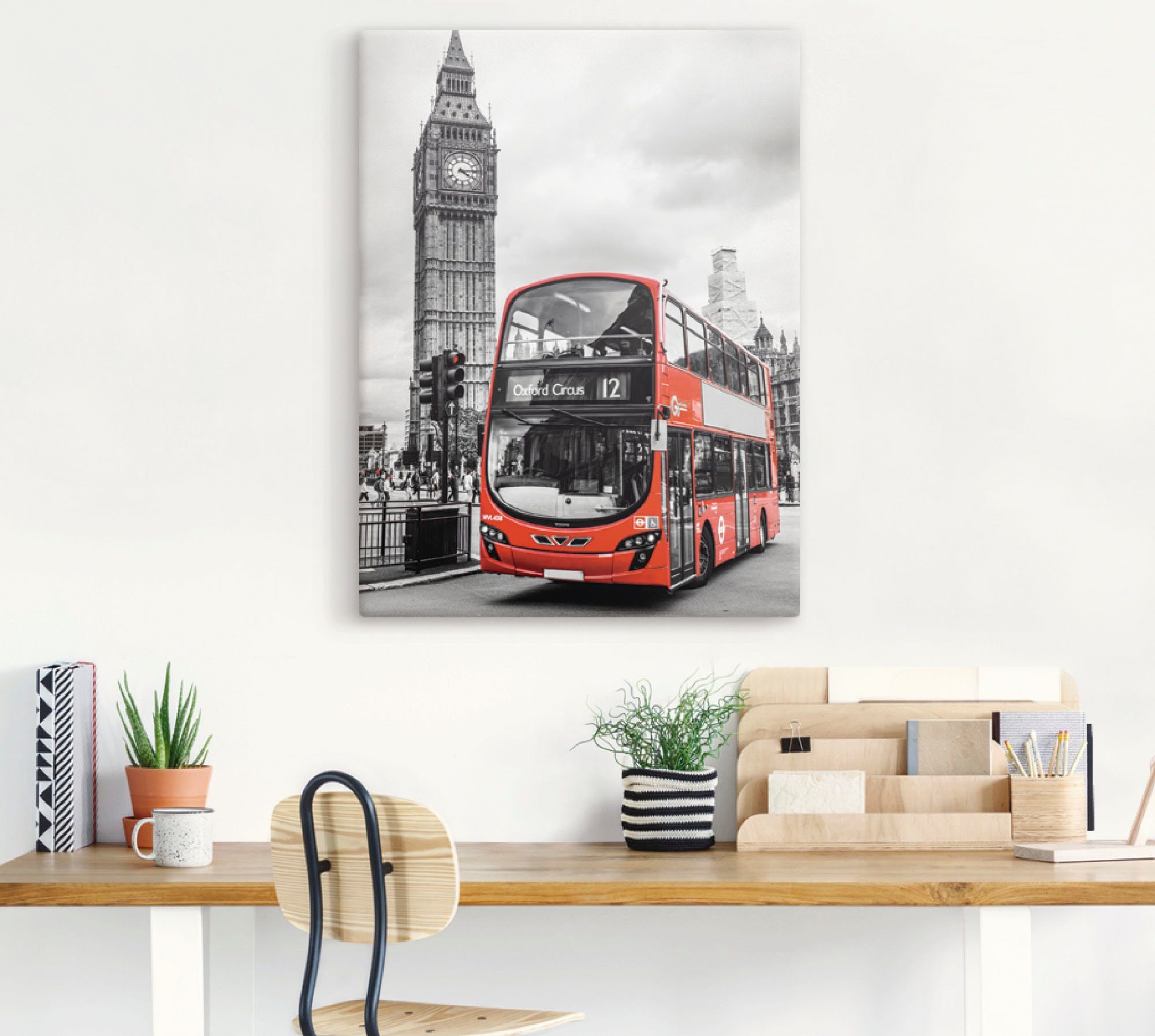 Artland Artprint Londen Bus en Big Ben als artprint op linnen, poster in verschillende formaten maten