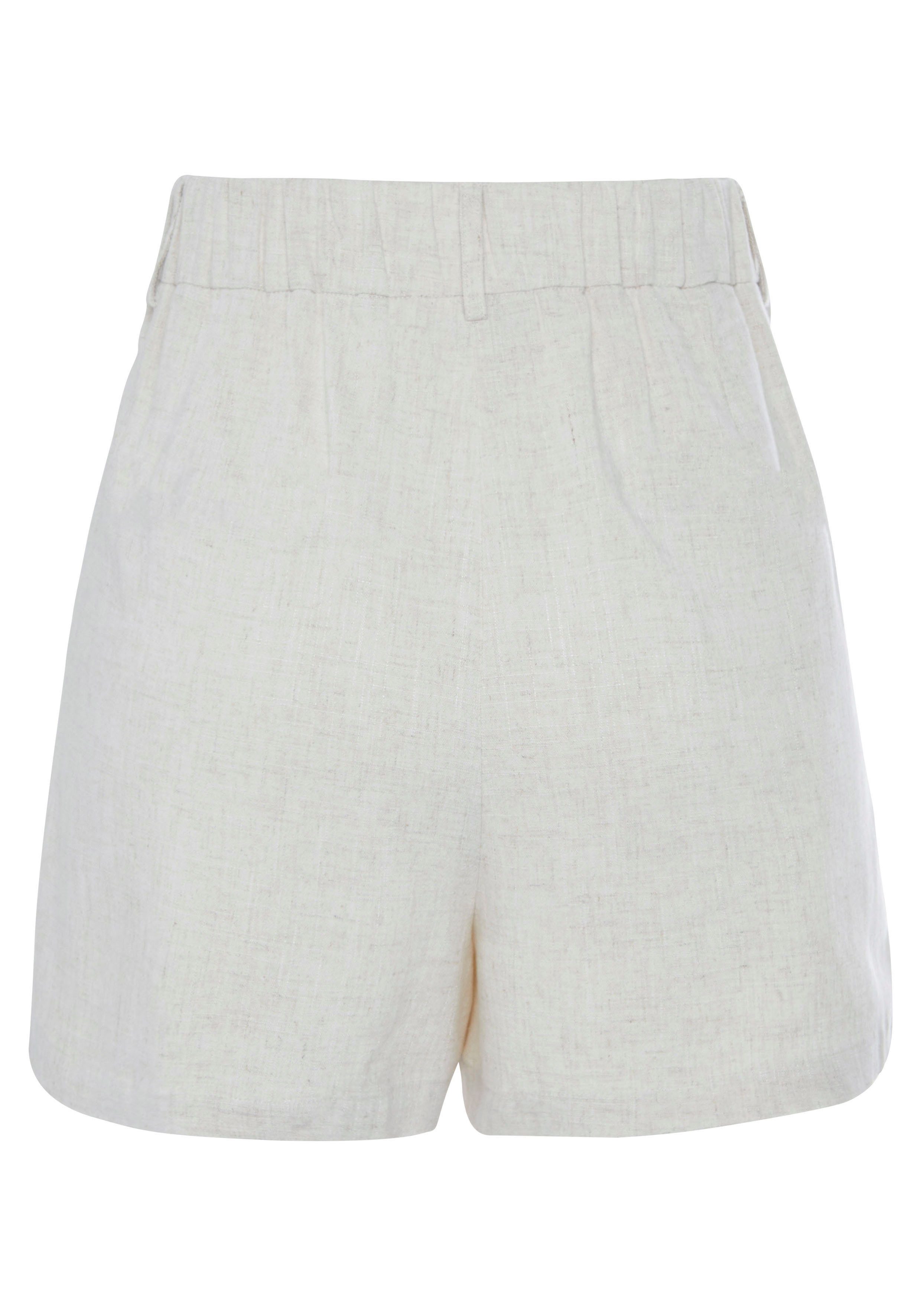 Lascana Geweven short met zakken, linnenbroek, zomershort met riemlussen, modieus