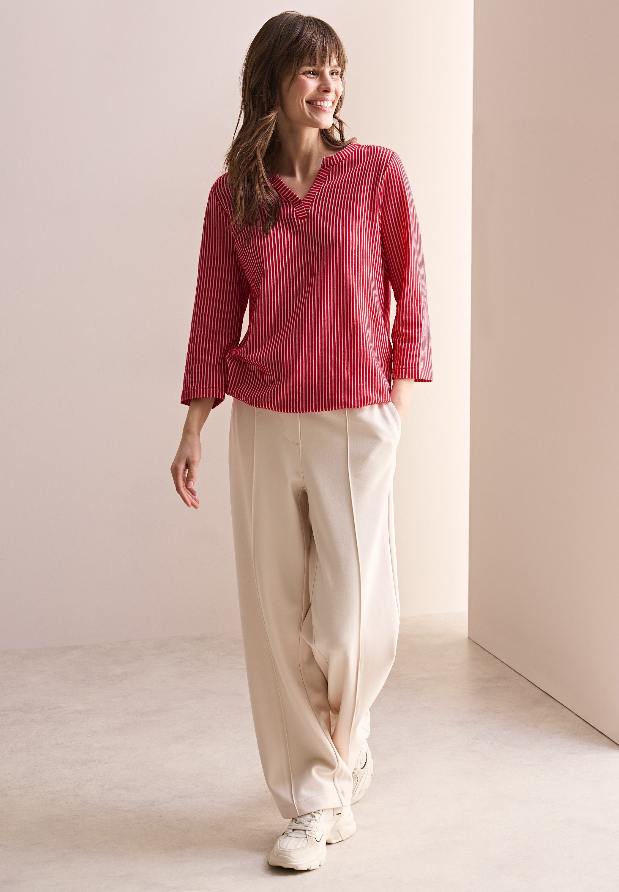Cecil Shirt met 3/4 mouwen in tunika-look, met gespleten ronde hals