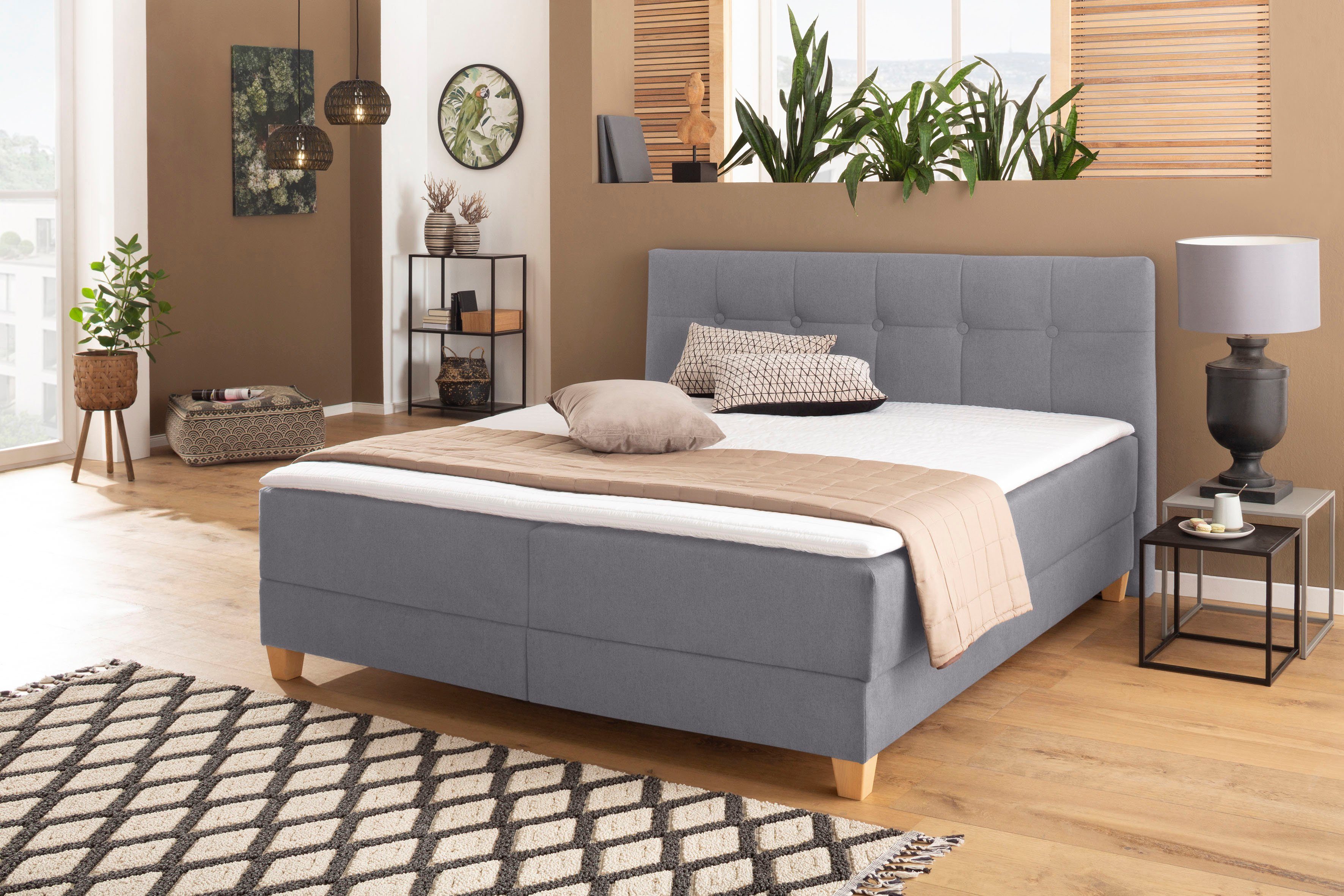 Home affaire Boxspring Lonrai in h2, h3 & h4 en xxl - verlengde 220 cm kiesbaar, incl. topper