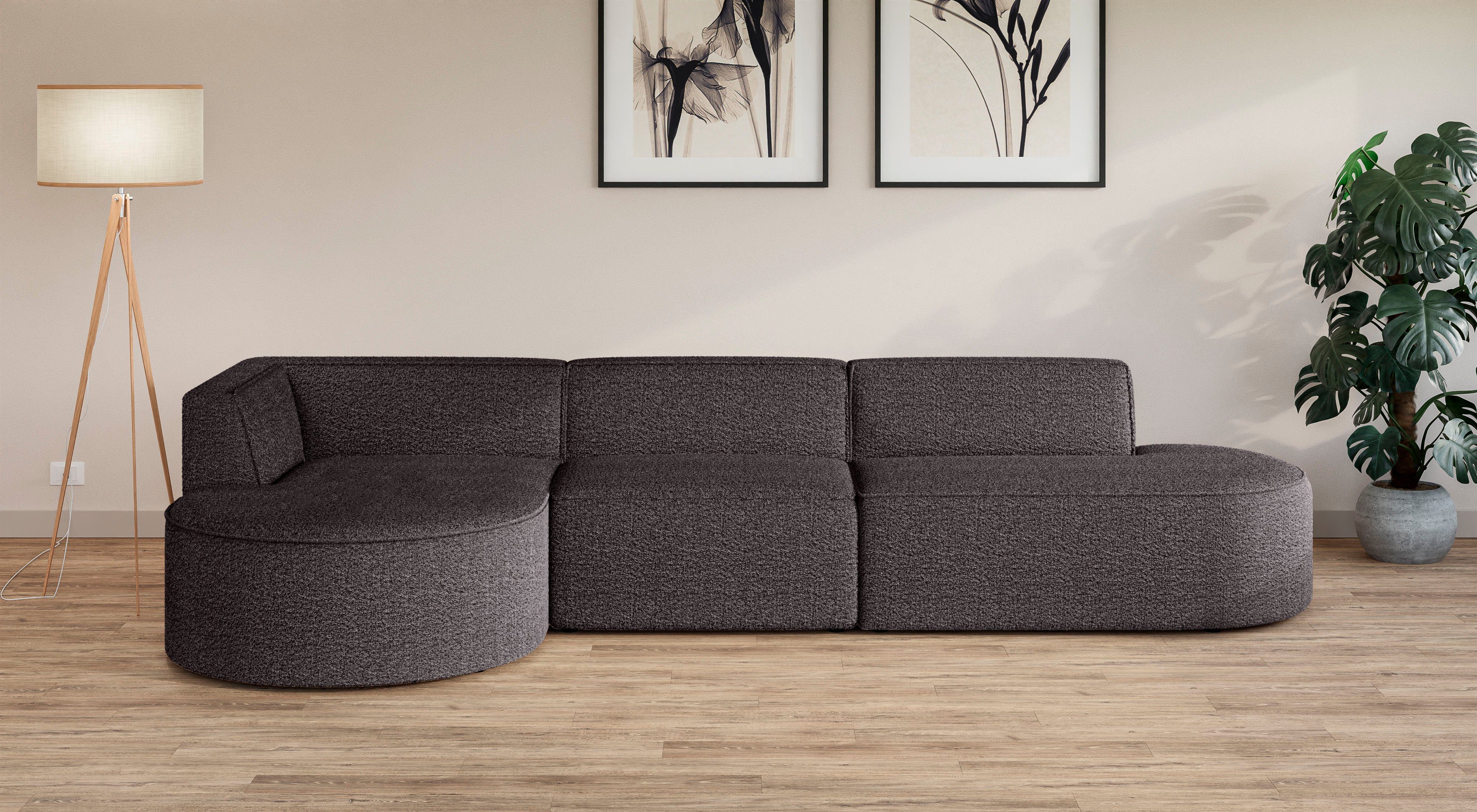 andas Hoekbank EIVIND designerbank met ottomane rechts/links, B/D/H: 343/159/72 cm