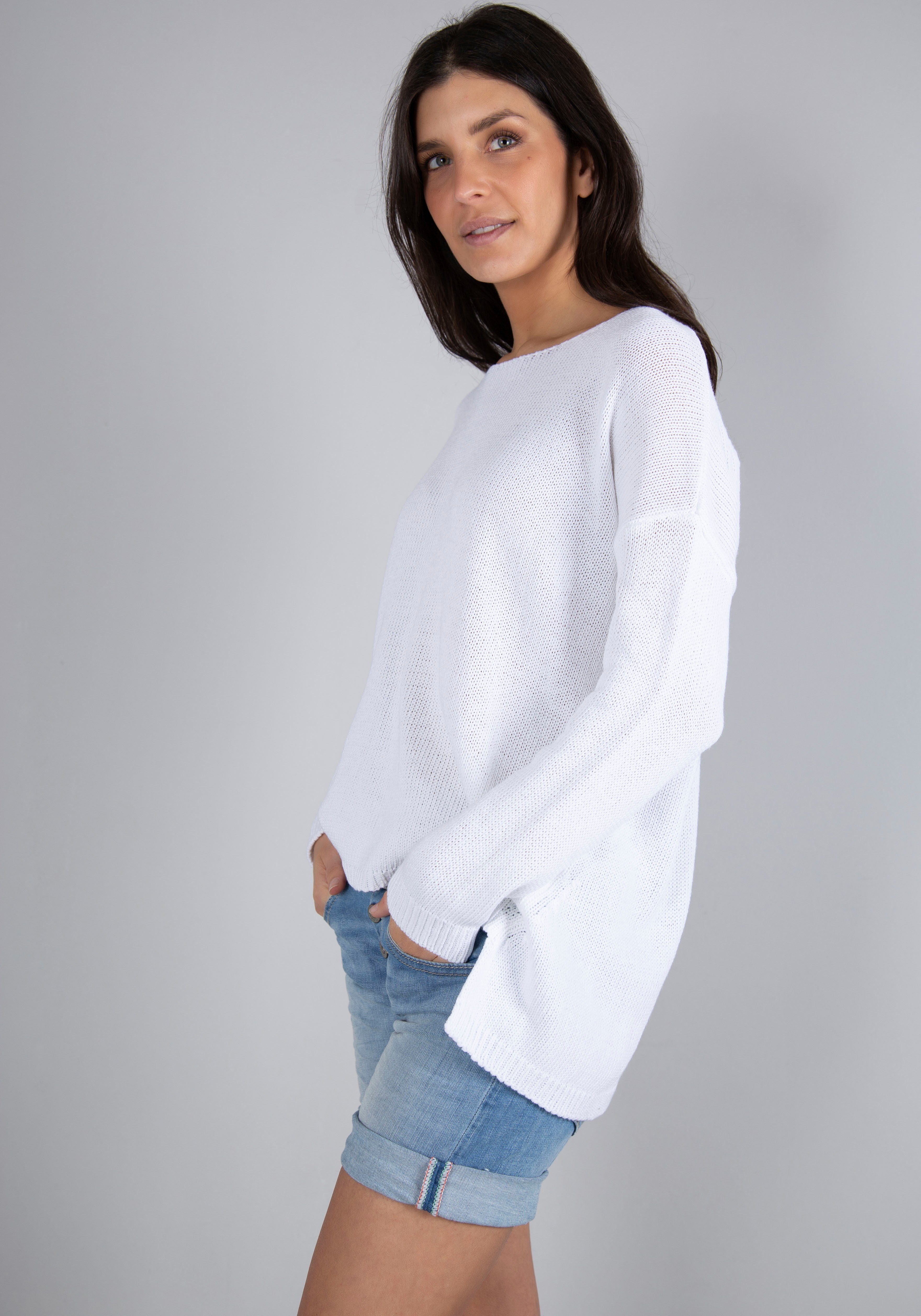 Please Jeans Trui met ronde hals PL-M49 in mooie mêlee-look, one size