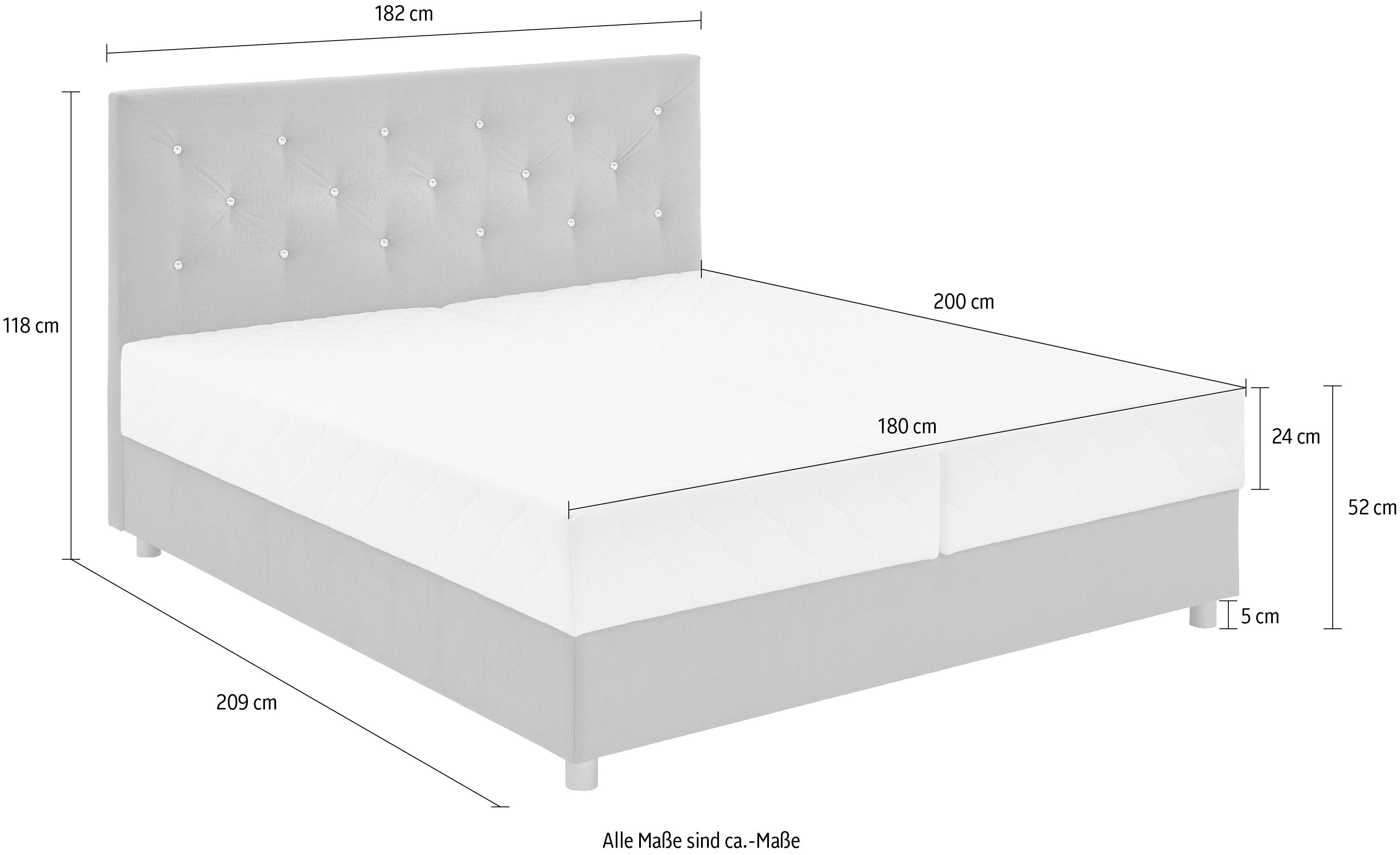 ATLANTIC home collection Boxspring CELIA in hoogwaardige fluweellook met pocketveringsmatras, bedkist en strassteentjes