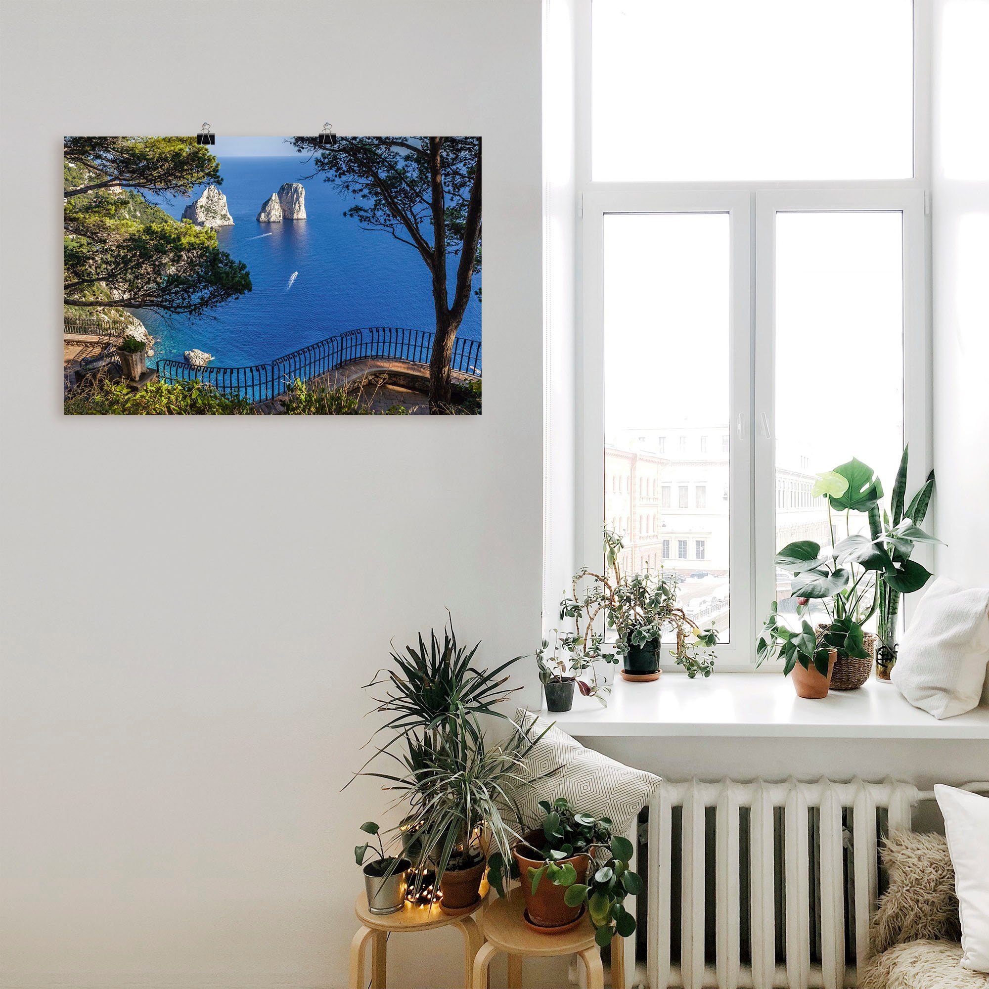Artland Artprint Faraglione-rots op capri, Italië als artprint van aluminium, artprint voor buiten, artprint op linnen, poster, muursticker