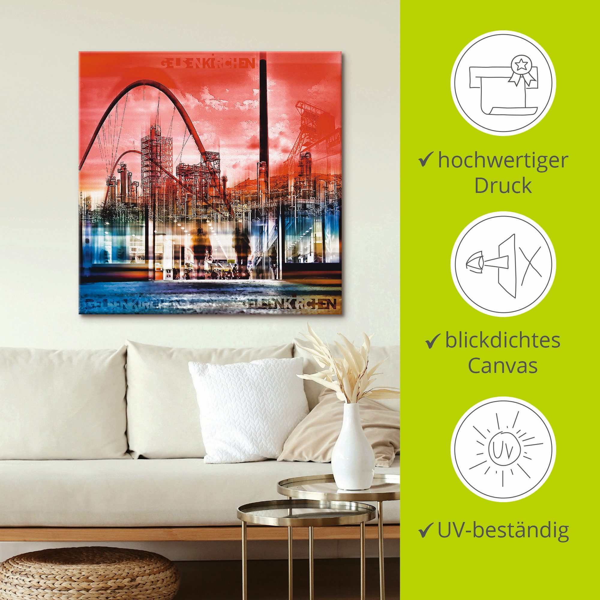 Artland Artprint op linnen Gelsenkirchen skyline collage 01