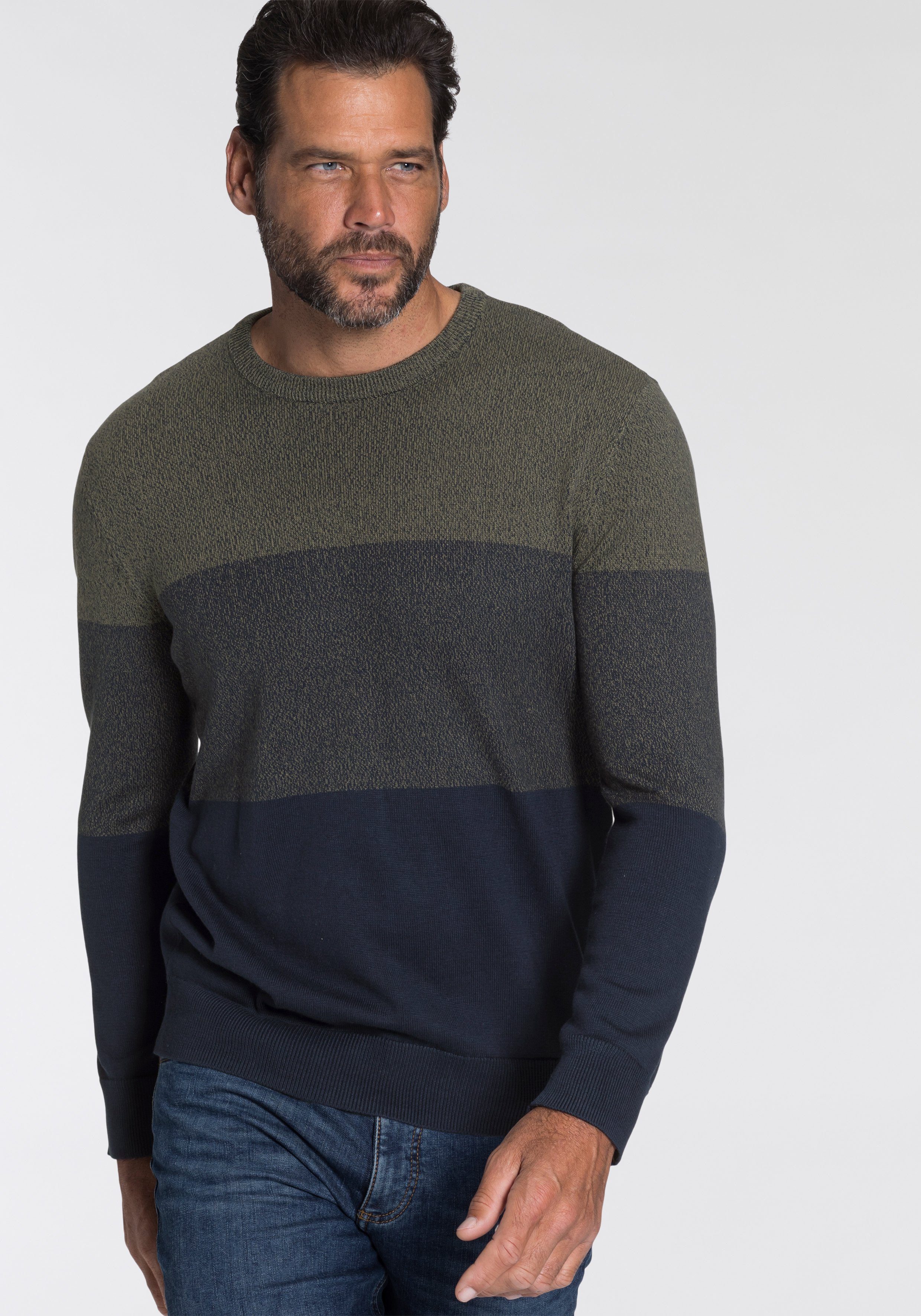 Man's World Trui met ronde hals Tot maat 5 XL met blokstrepen