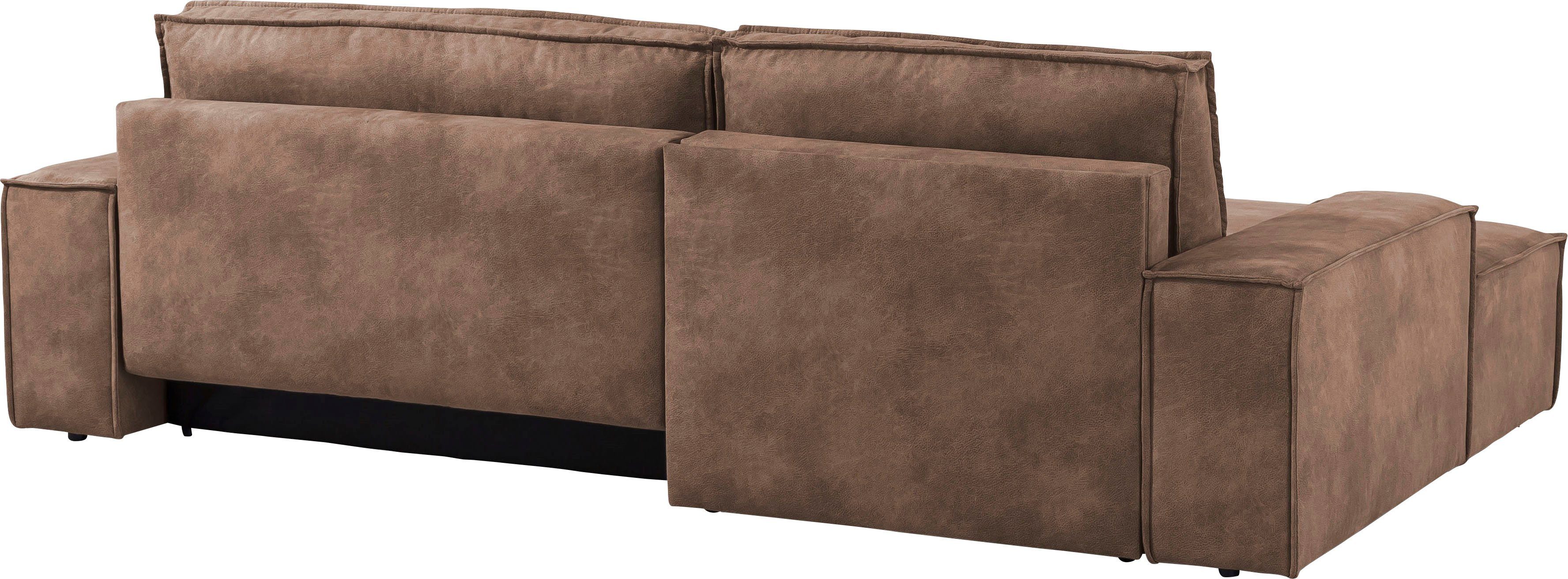 Home affaire Hoekbank SHERWOOD bedbank 267 cm, L-model, Slaapfunctie met bedlade (210x136 cm), cord, vintage, fluweel