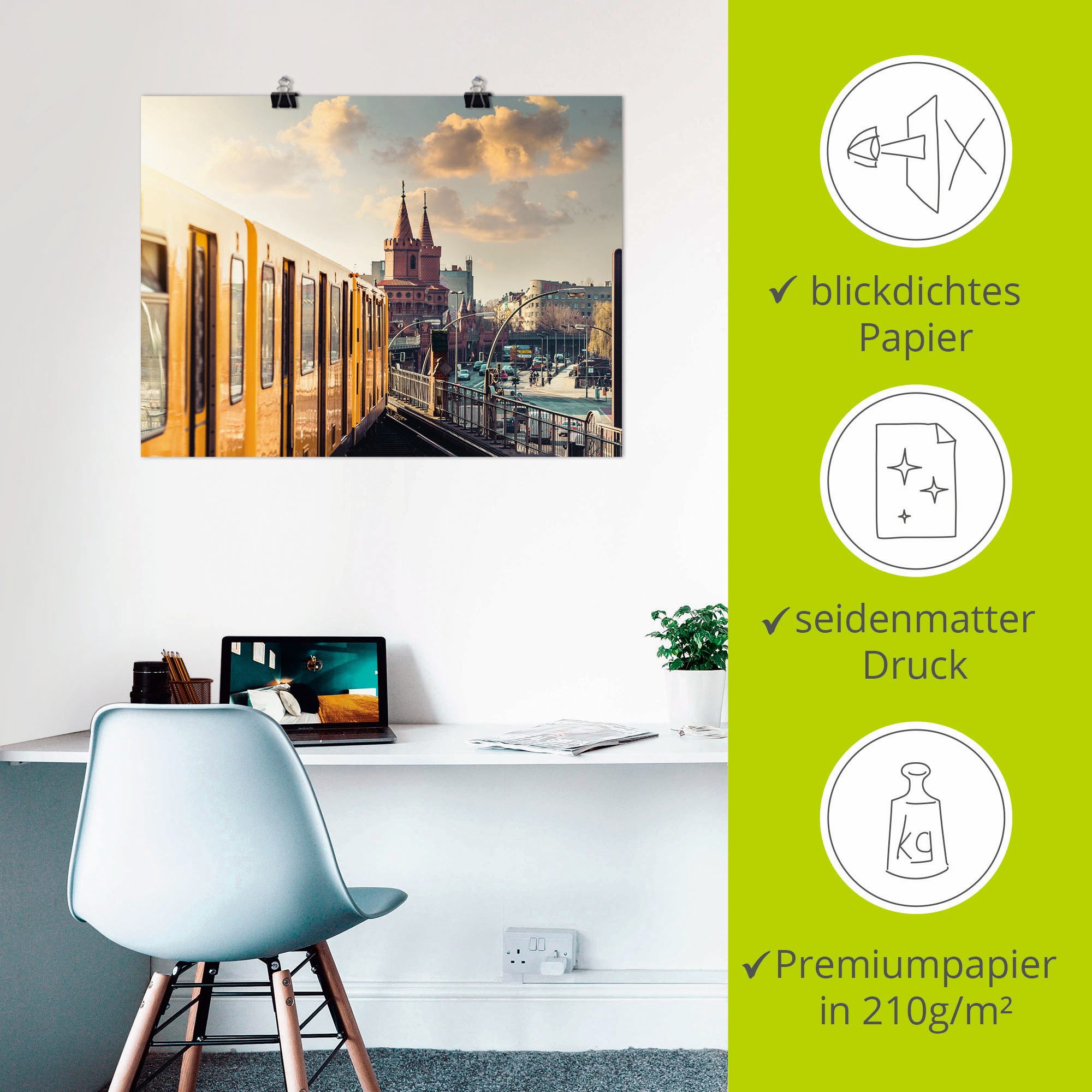 Artland Poster Berlijn Oberbaumbrücke 2 als artprint van aluminium, artprint op linnen, muursticker of poster in verschillende maten