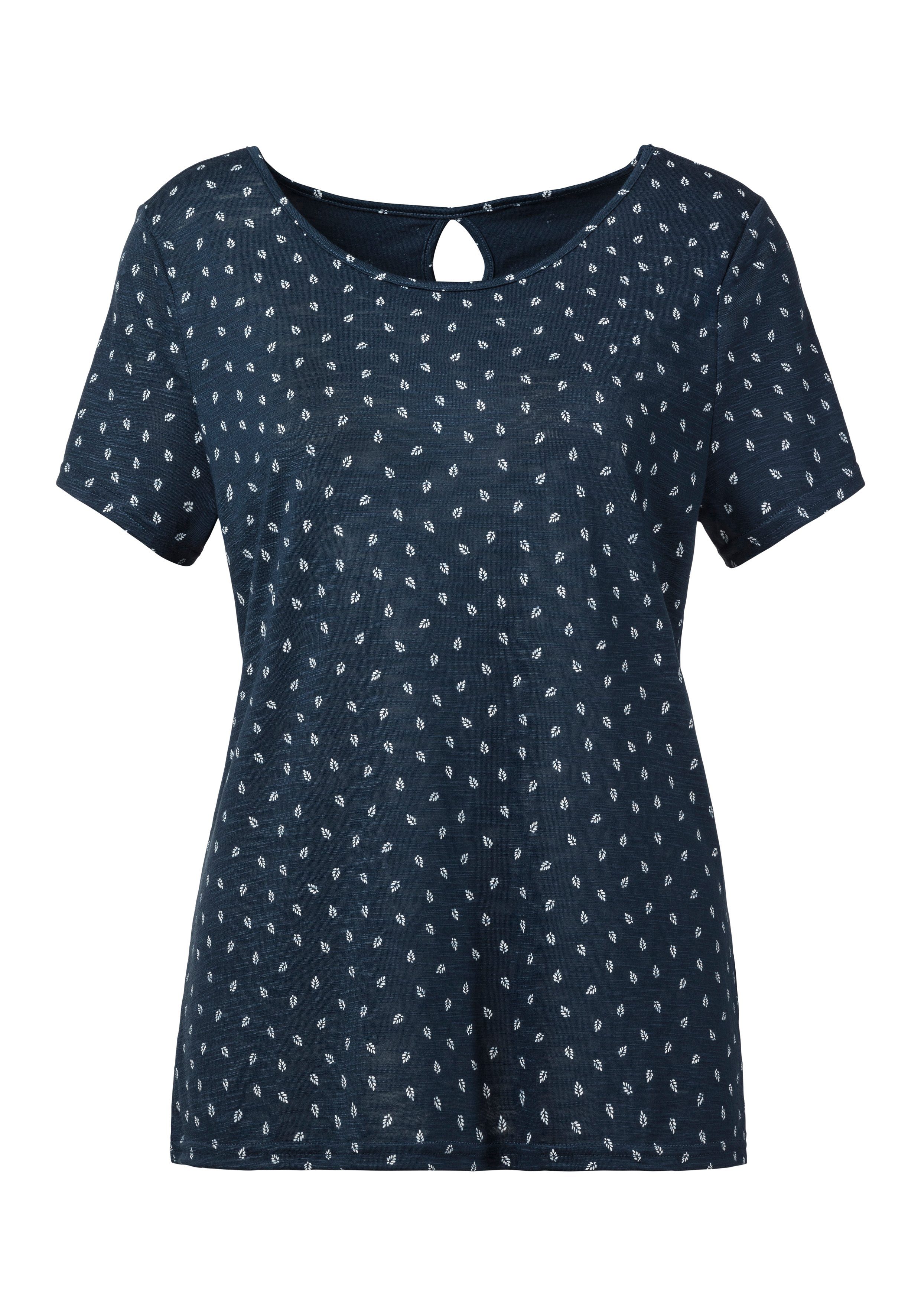 Lascana T-shirt met leuke bladprint en cut-out in de nek (Set van 2)