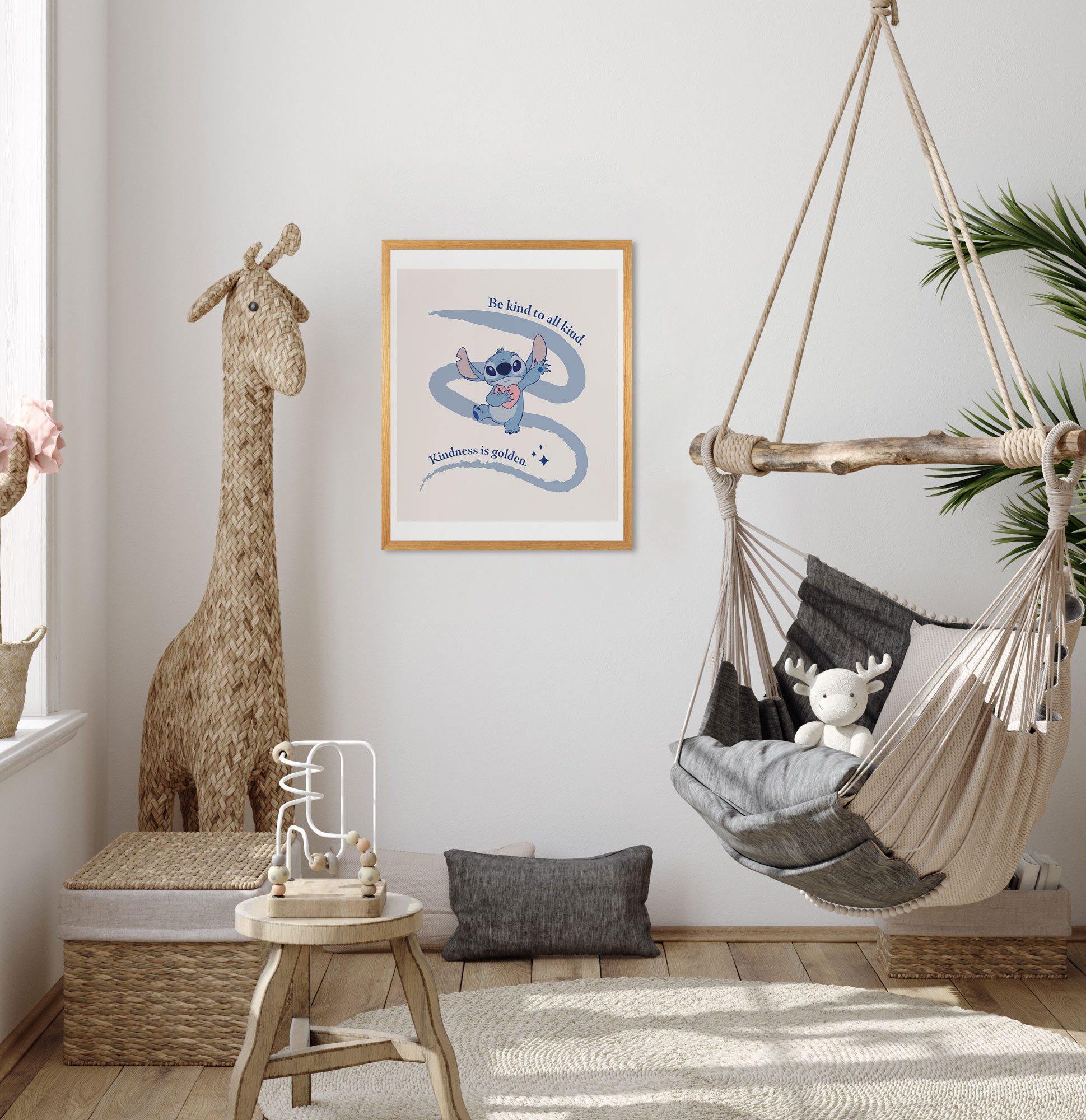 Komar Wanddecoratie Stitch Vriendelijkheid Wanddecoratie voor de kinderkamer - zonder lijst (1 stuk) schilderijen beige