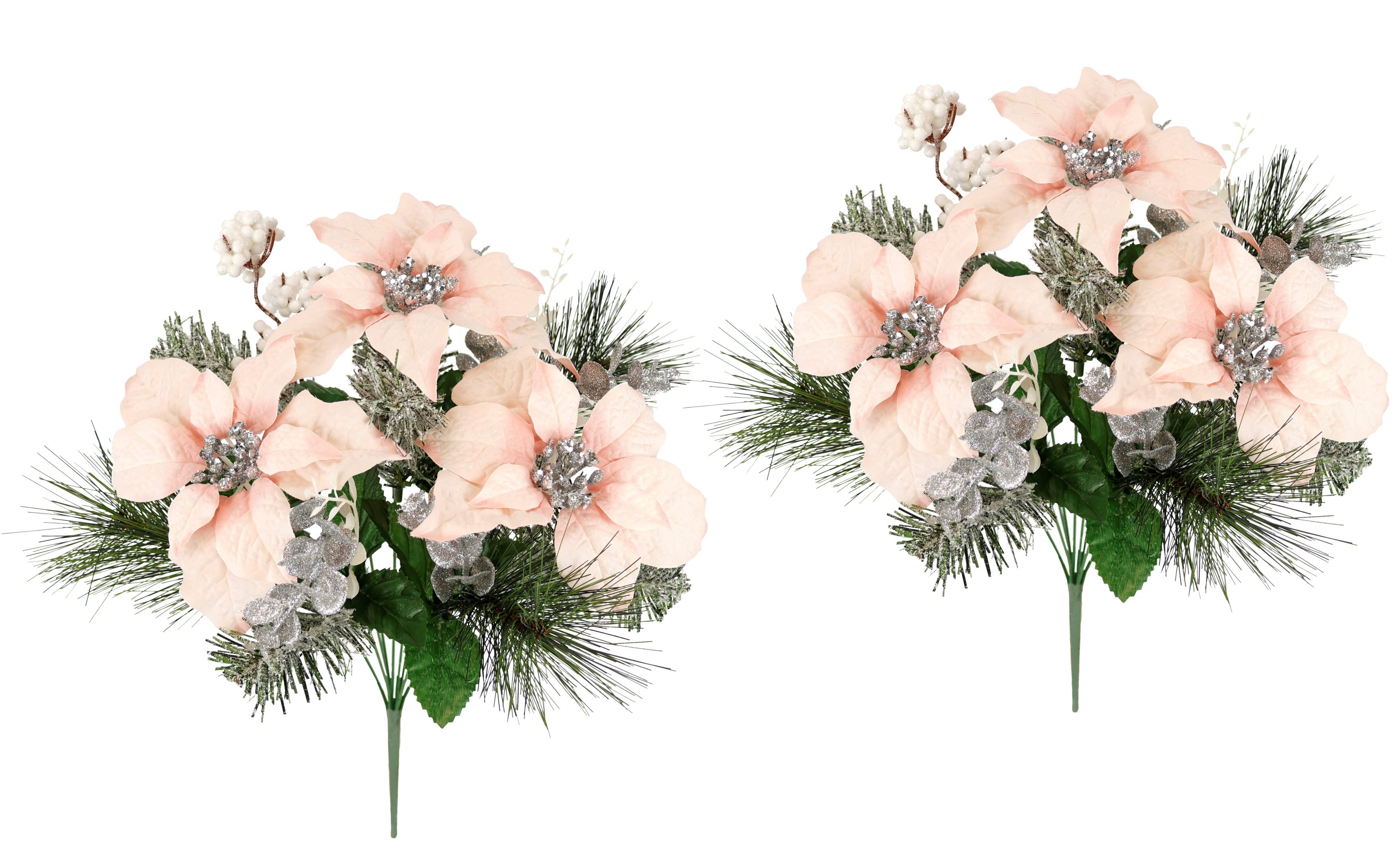 I.GE.A. Boeket kunstbloemen Boeket Poinsettia met dennen takken set van 2 eucalyptus katoen adventdecoratie kerstdecoratie kerstster (2 stuks)