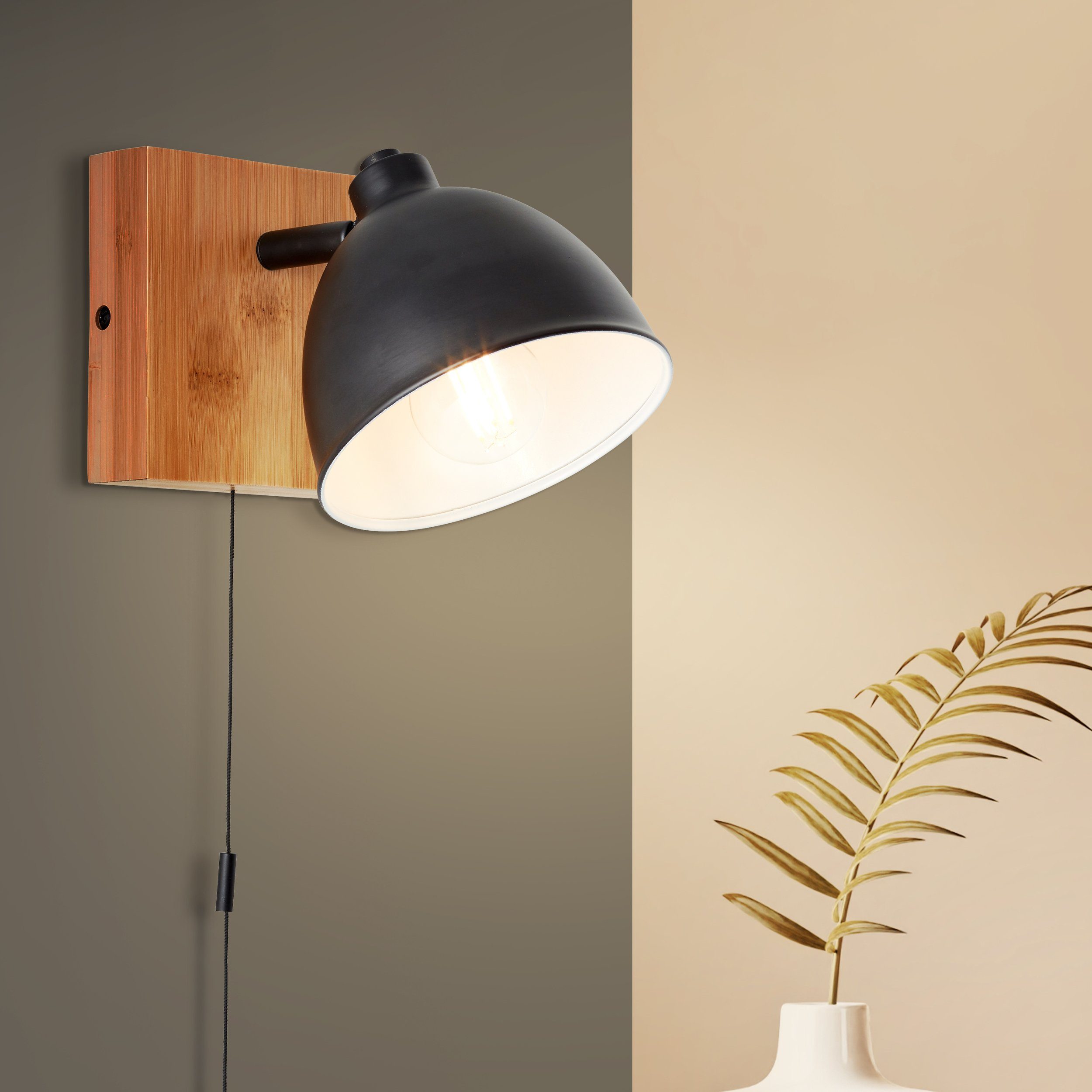 Brilliant Leuchten Wandlamp Celia Hoogte 13 cm, E14, metaal/bamboe, mat zwart/bamboe