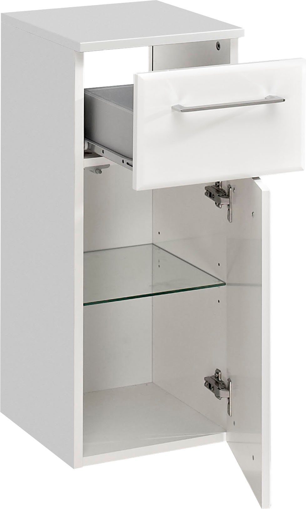 Saphir Onderkast Quickset 376 Badkamermeubel, 1 deur, 1 lade, wit hoogglans Badkamermeubels 30 cm breed, incl. deurdempers, handgrepen in glanzend chroom