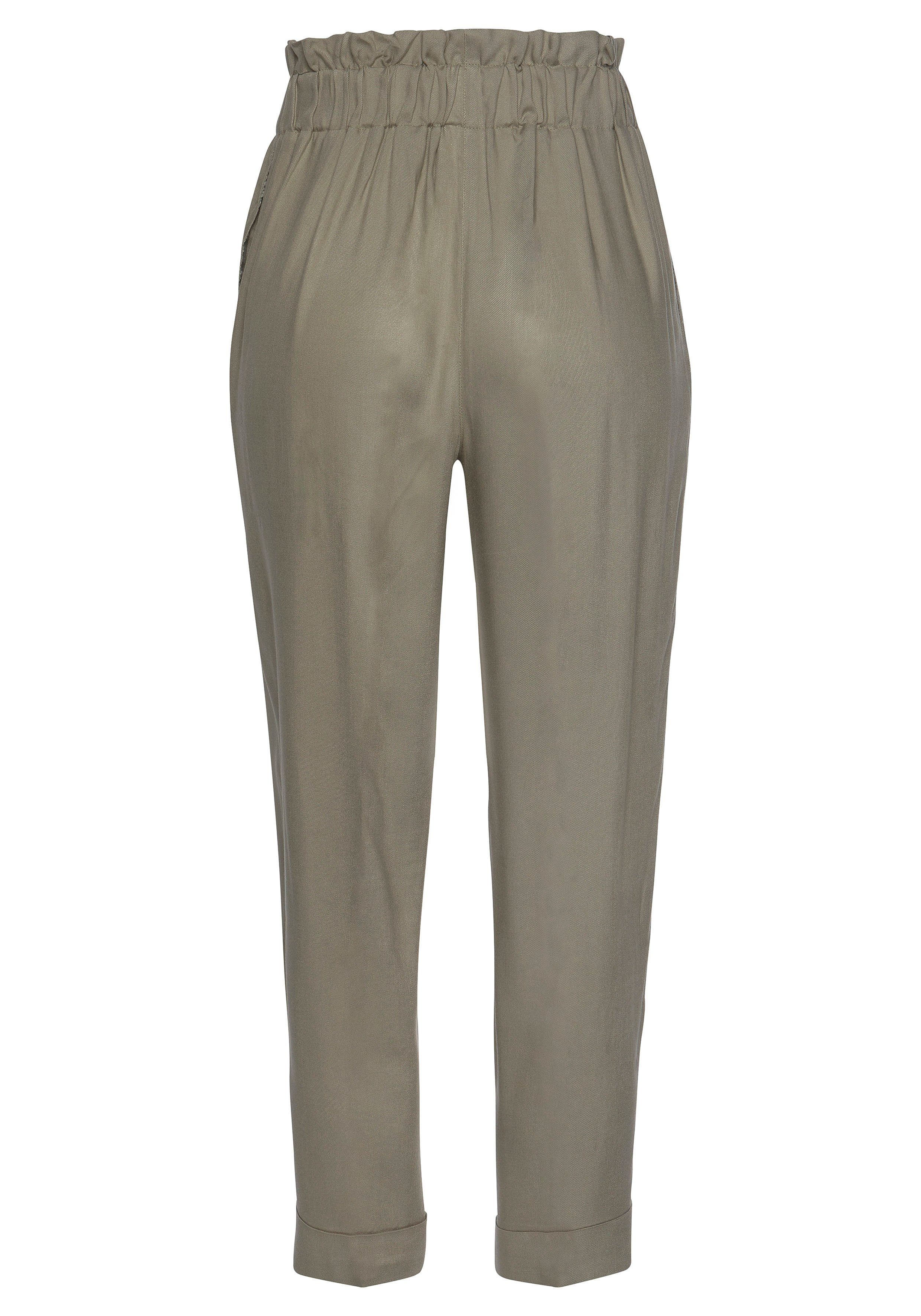 Lascana Paperbag-broek met sierknopen en elastische tailleband, stofbroek, opgerolde broekzoom