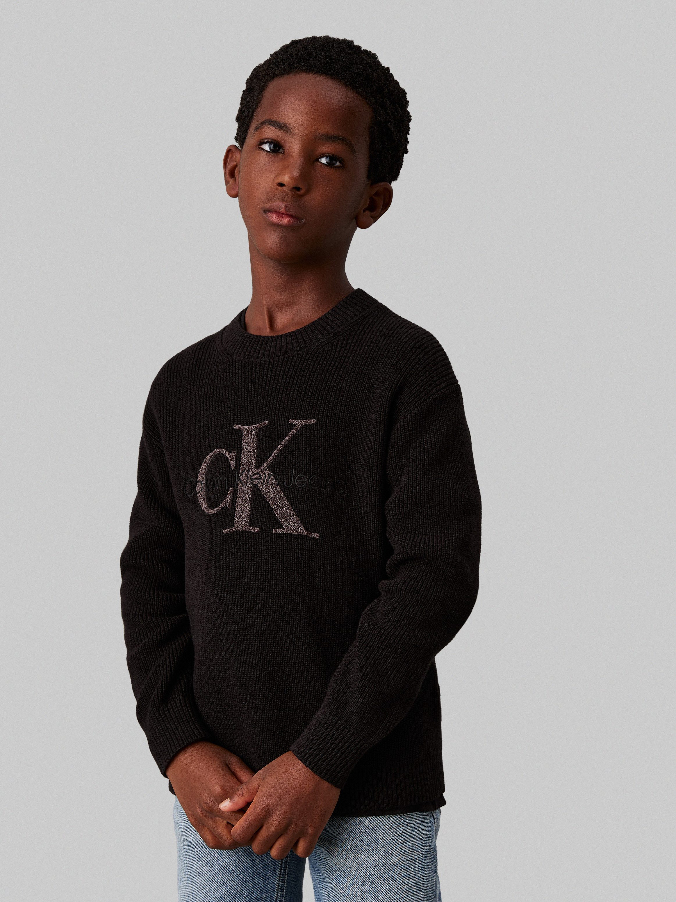 Calvin Klein Trui met ronde hals Towelling Ck Stitch Sweater voor kinderen tot 16 jaar en met...