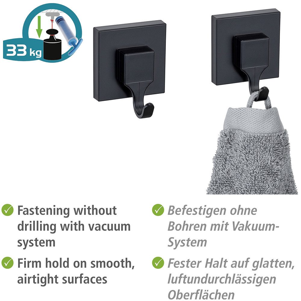WENKO Wandhaak Vacuum-Loc® model Quadro van kunststof voor handdoeken, bevestiging zonder boren (set, 2 stuks)