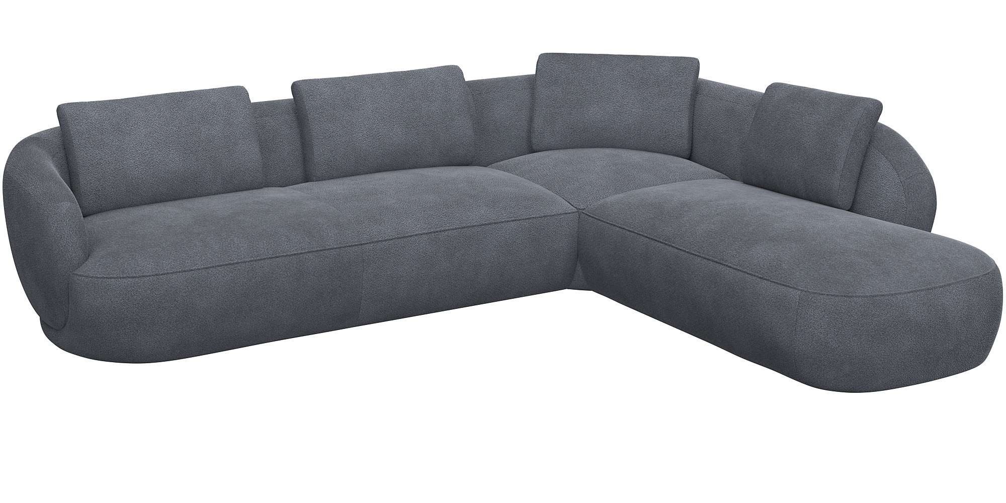 FLEXLUX Hoekbank Torino, rond, L-vorm, bankhoek met ottomane Modern, organisch bankontwerp, koudschuim, golfvering