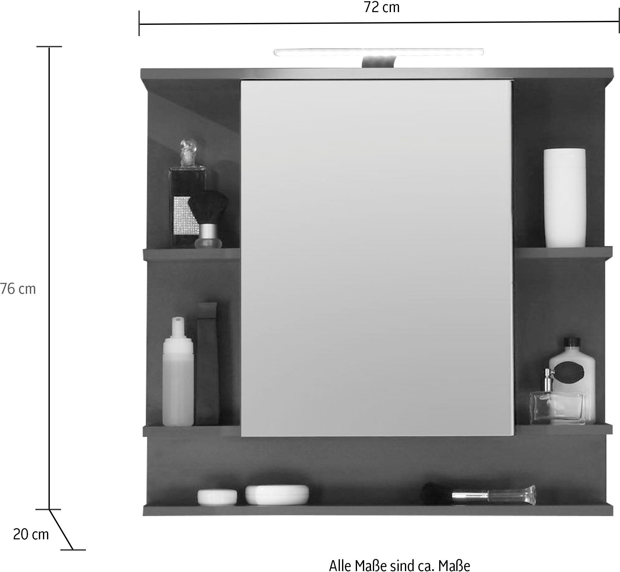 welltime Spiegelkast TIAS Spiegel, BxHxD: ca. 72 x 76 x 20 cm, donkergrijs, met ledverlichting