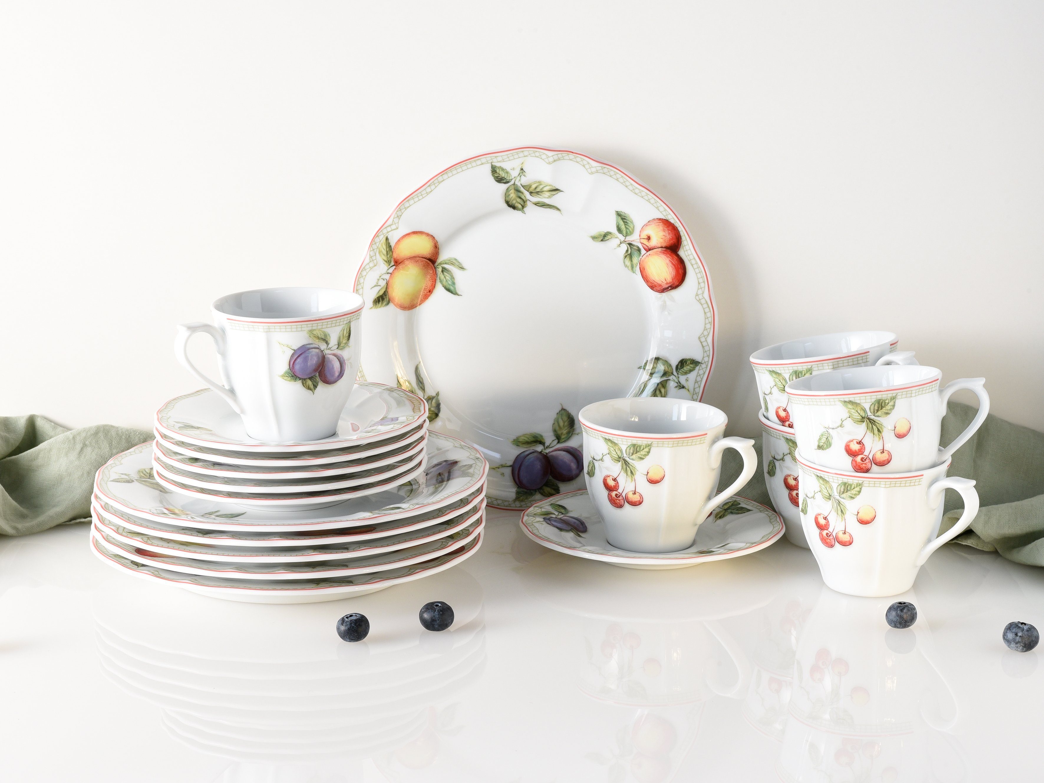 CreaTable Koffieservies Servies-set Flora Orchard Servies, 18 delen, voor 6 personen (set, 18-delig)