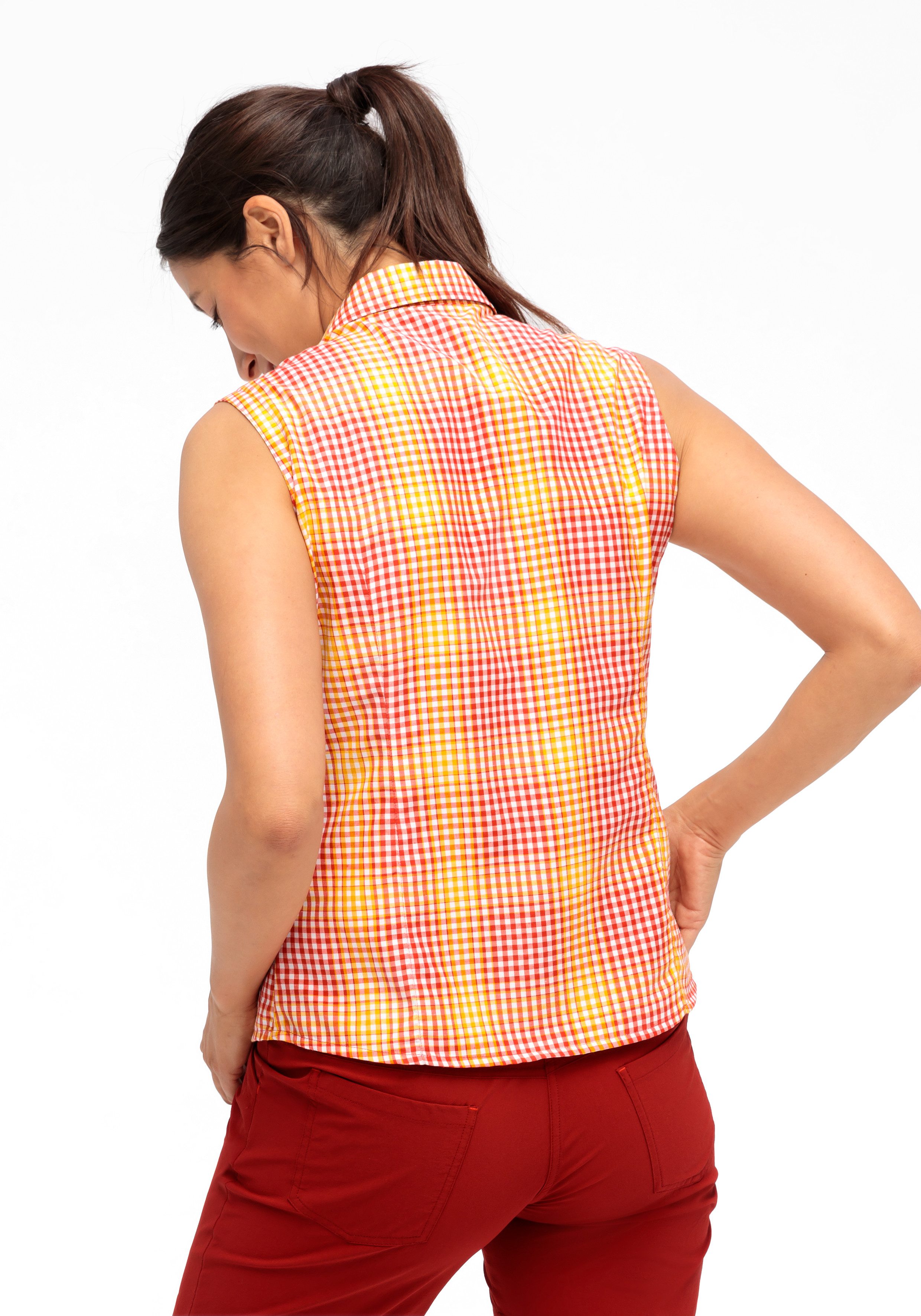 Maier Sports Functionele blouse Paloma Geruite mouwloze blouse voor wandelen reizen en vrije tijd