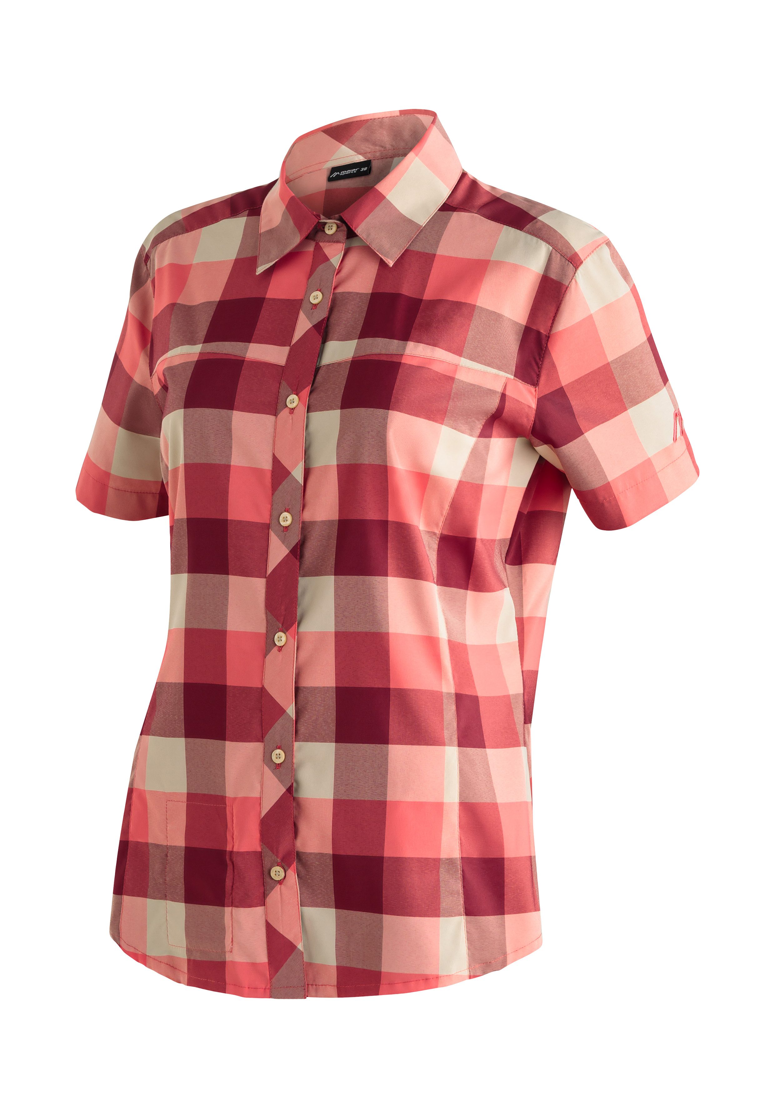 Maier Sports Outdoorblouse Kendra S/S W Dames korte mouwen blouse, onderhoudsvriendelijke geruite blouse dames blouses maat 46 rood