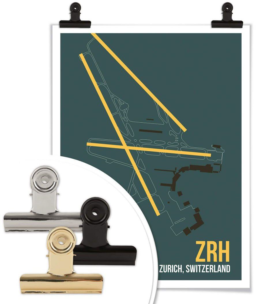 Wall-Art Poster Artprint ZRH plattegrond Zürich (1 stuk)