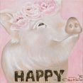 queence artprint op linnen happy pig in roze (1 stuk) roze