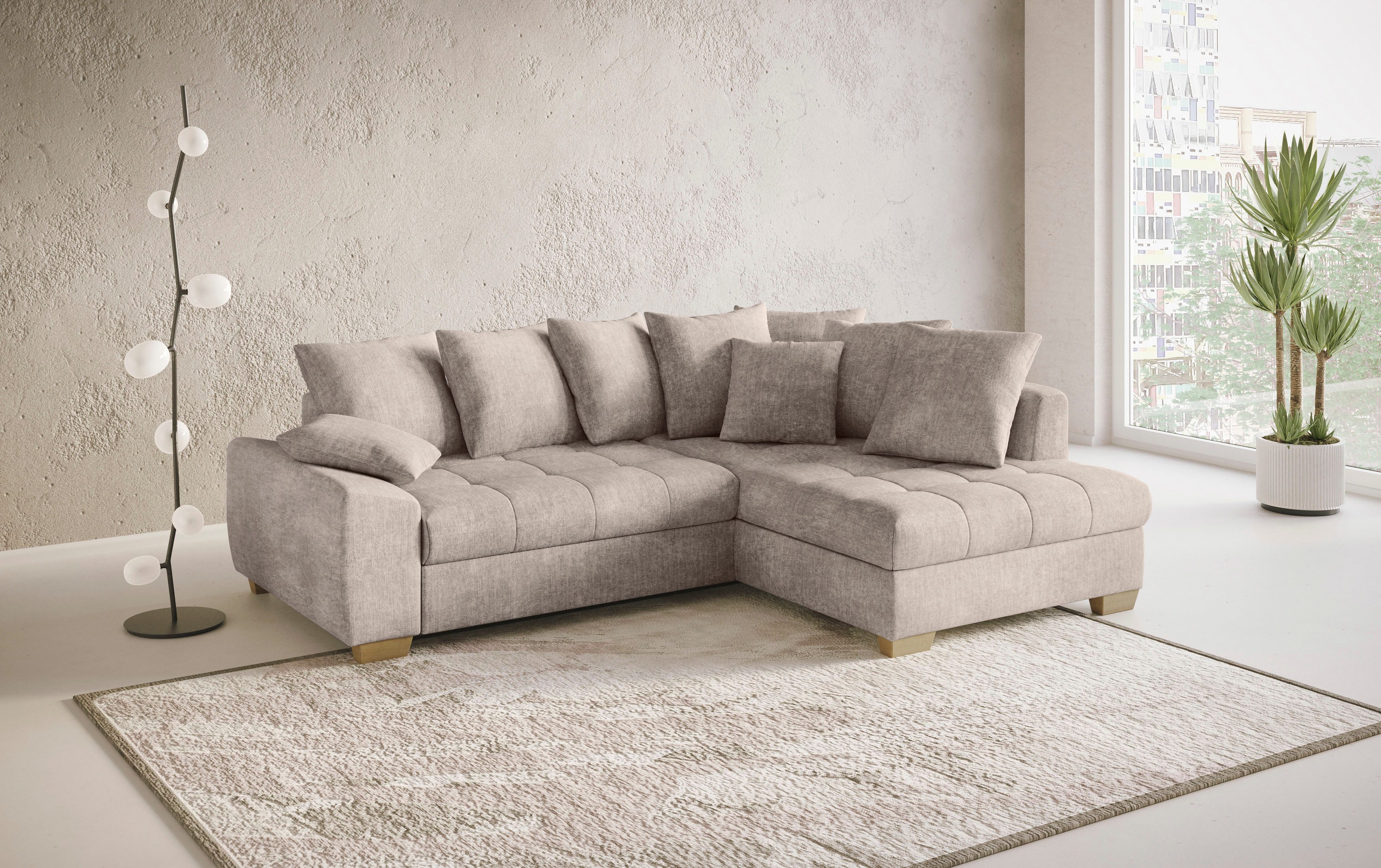 Mr. Couch Hoekbank Nikita II, L-vorm, tot 140kg per zitplaats belastbaar met koudschuim bekleding, optioneel met bed en bedlade