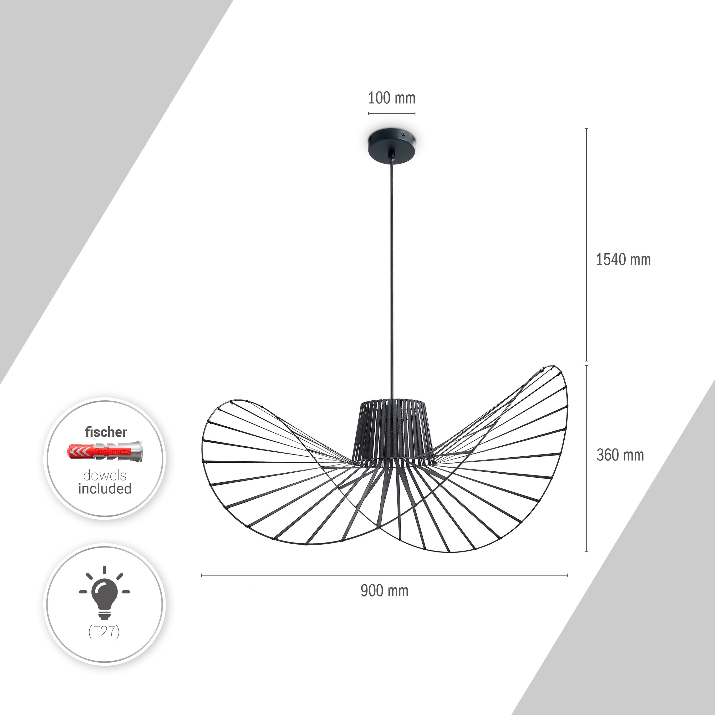 Paco Home Hanglamp HUGO PD1 met compatibele dimmer en lichtbron