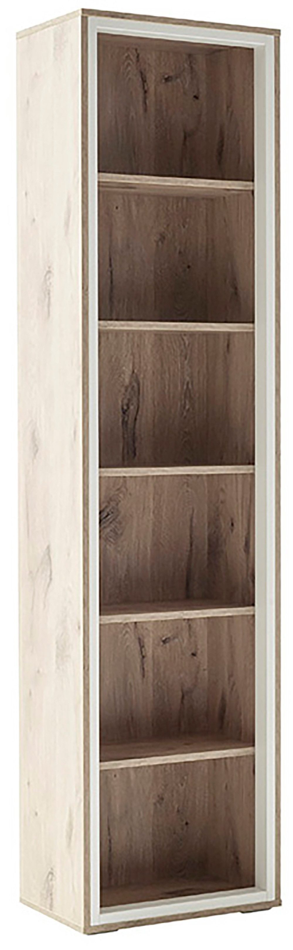 MCA furniture Vitrinekast SANTERNO 6 vakken, rek, corpus verlichting frame soft white, hoogte 197 cm