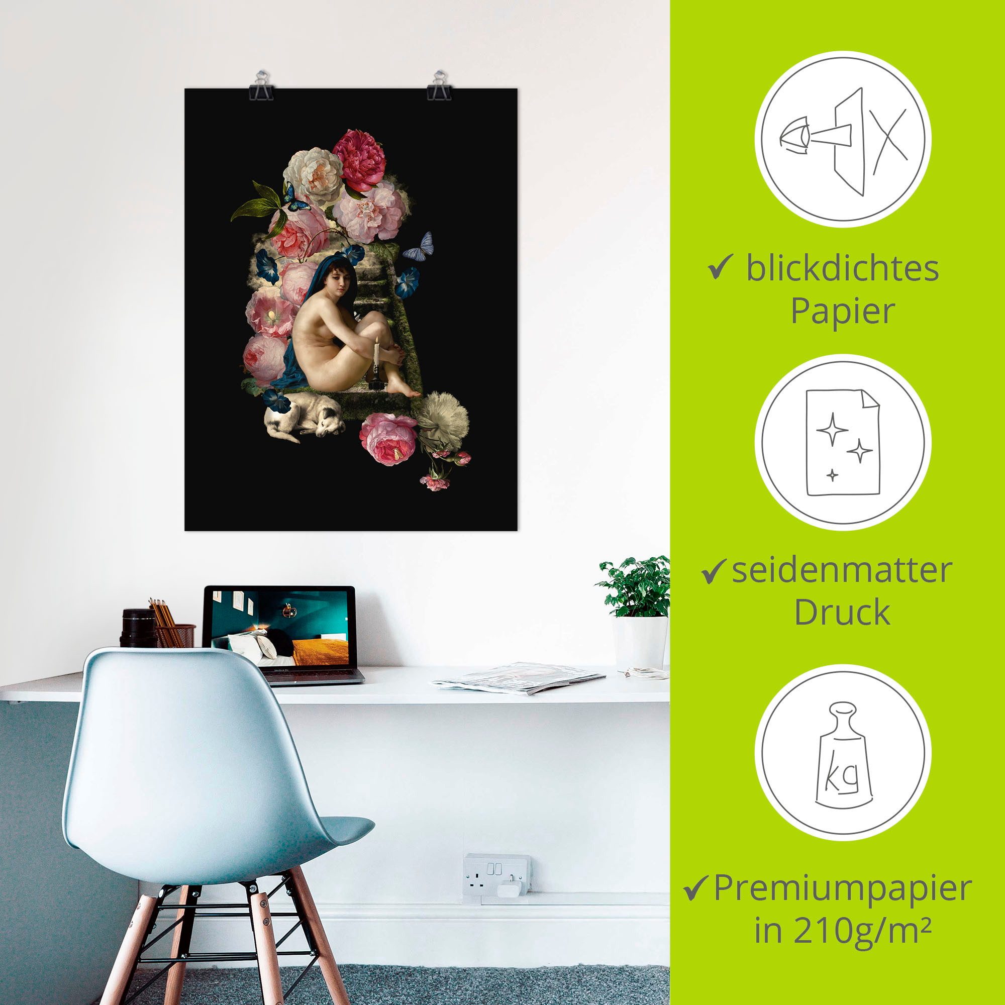 Artland Poster Naakte Venus met hond als artprint van aluminium, artprint op linnen, muursticker of poster in verschillende maten