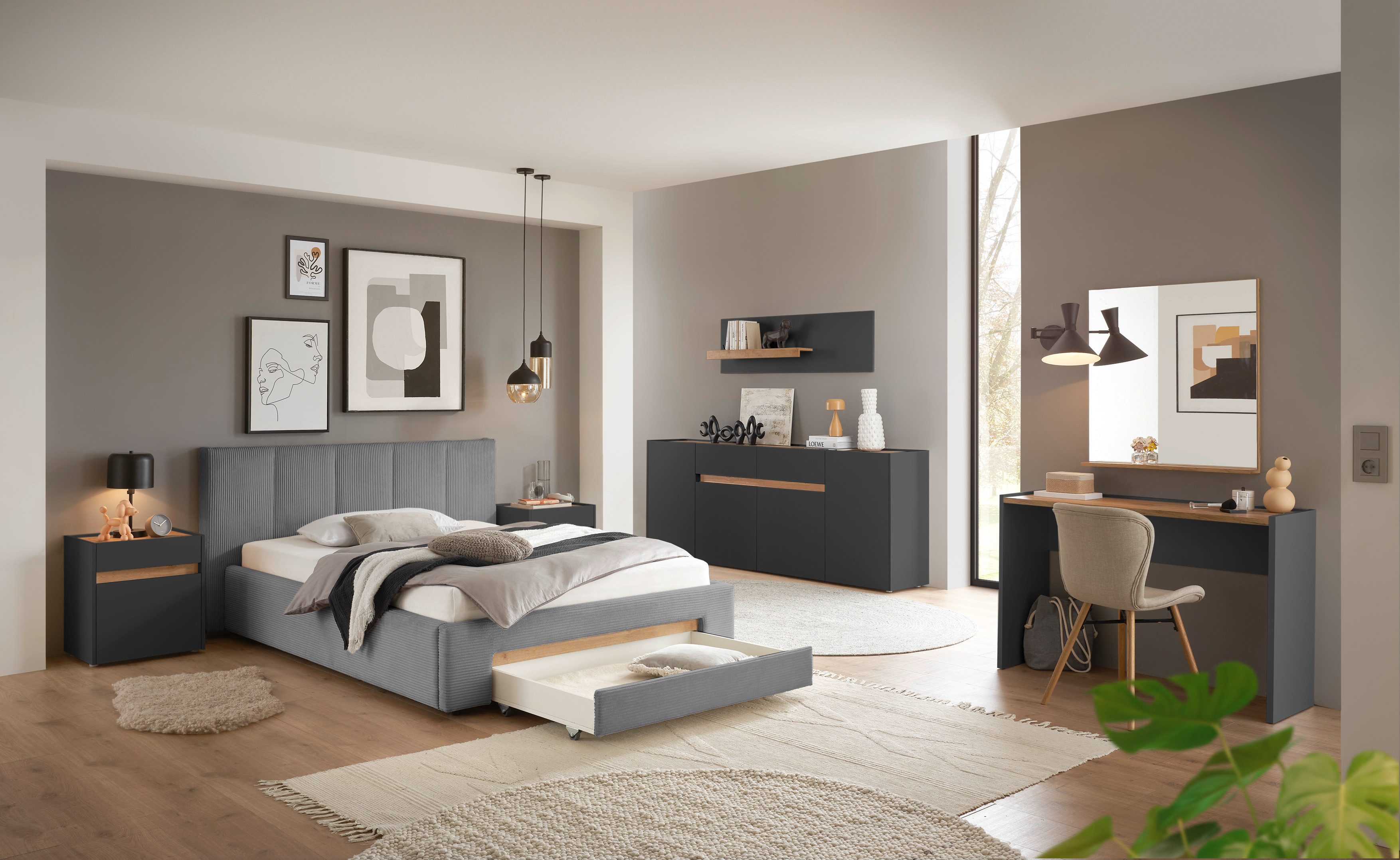 INOSIGN Gestoffeerd bed CiTY/GiRON, bedframe met bedlade, gestoffeerd opbergbed met hondenbed of opberglade, bekleding van corduroy of linnenlook