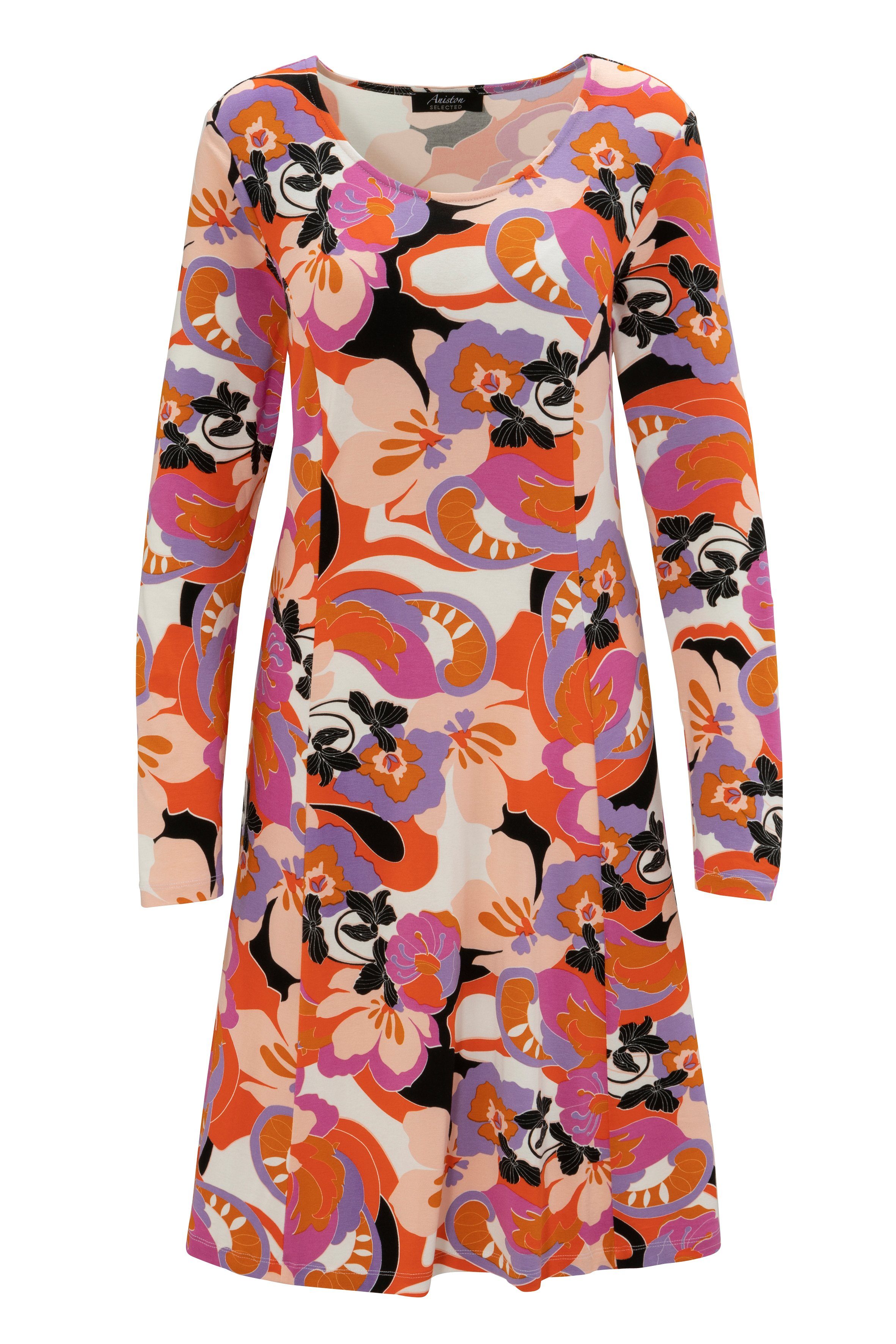 Aniston SELECTED Jerseyjurk met zwierige rok en kleurrijke print nieuwe collectie