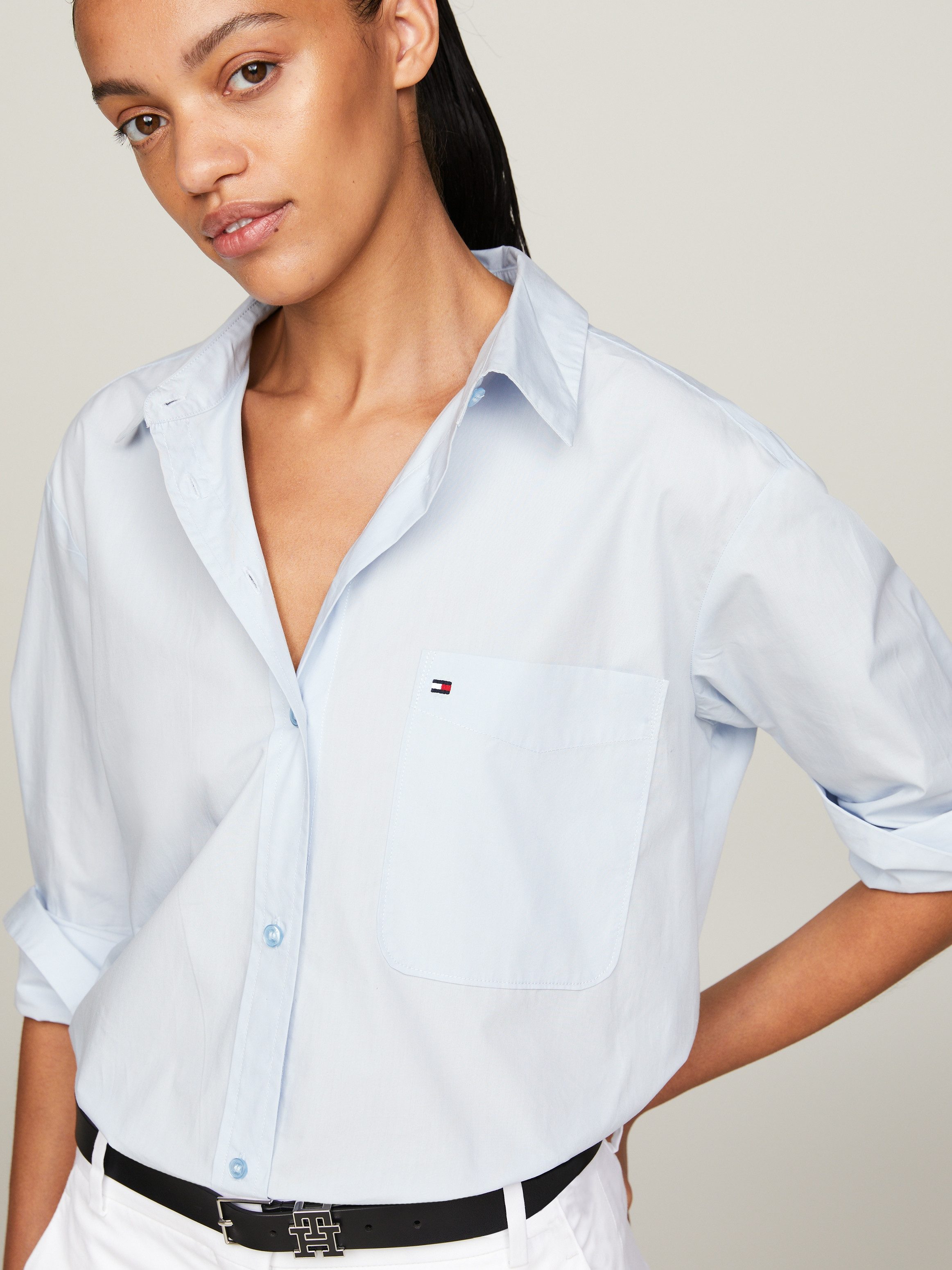 Tommy Hilfiger Overhemdblouse SOLID COTTON EASY FIT SHIRT