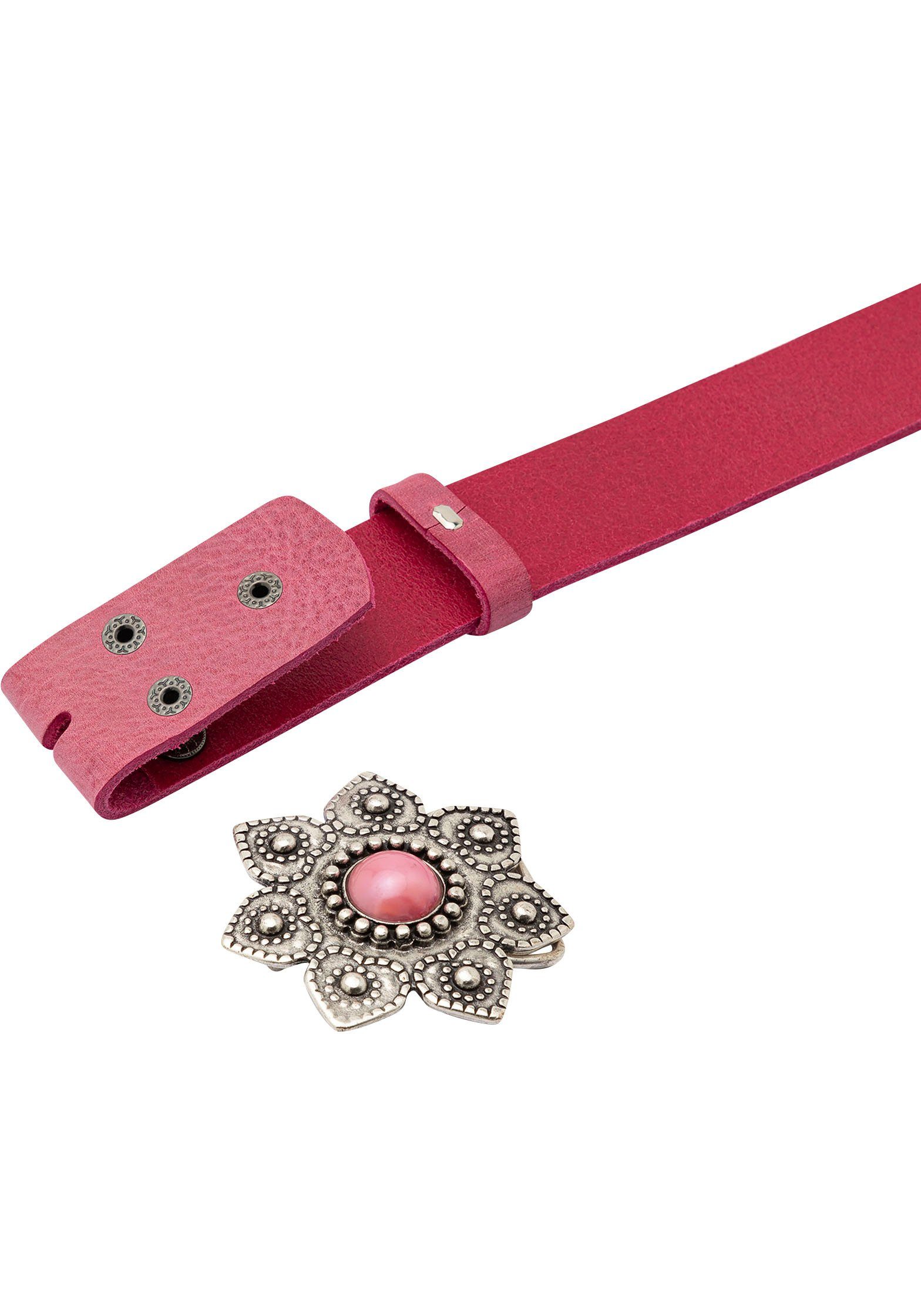 RETTUNGSRING by showroom 019° Leren riem met verwisselbare sluiting "bloem met roze steen"