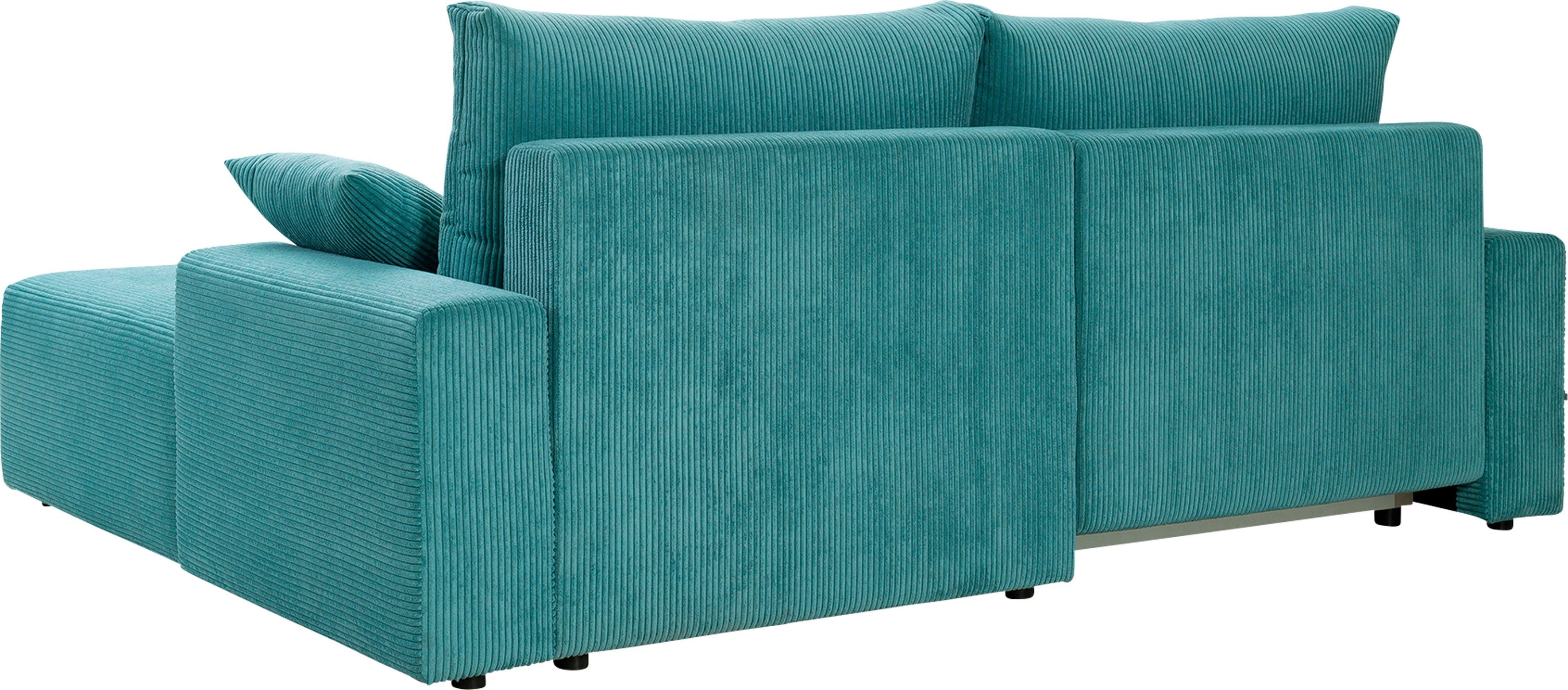 exxpo - sofa fashion Hoekbank Orinoko, actueel design en hoog zitcomfort, L-vorm inclusief bedfunctie en bedlade, mooie kleuren in trendy cord