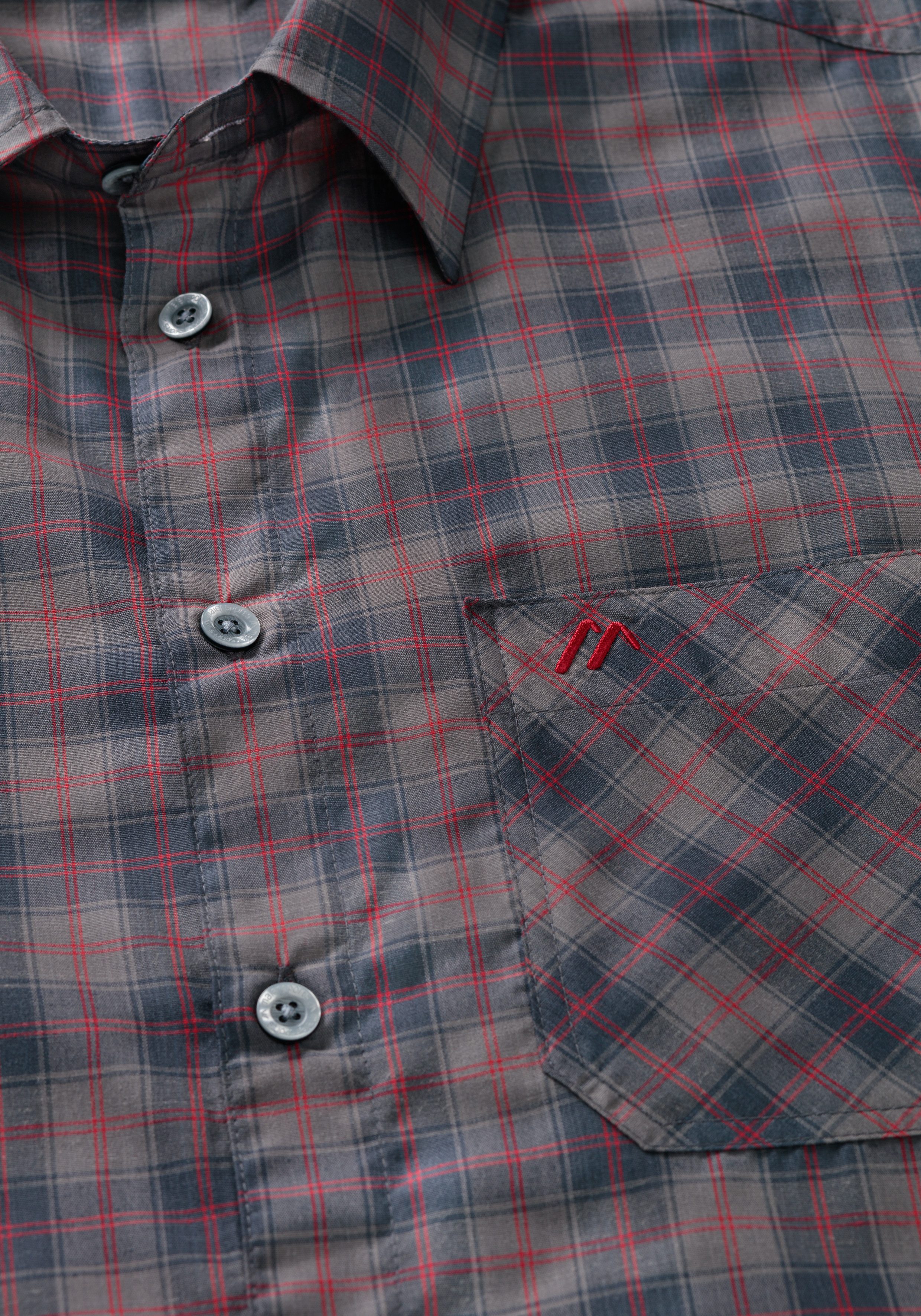 Maier Sports Functioneel shirt Mauro Geruite overhemd met korte mouwen voor wandelen, reizen en vrije tijd