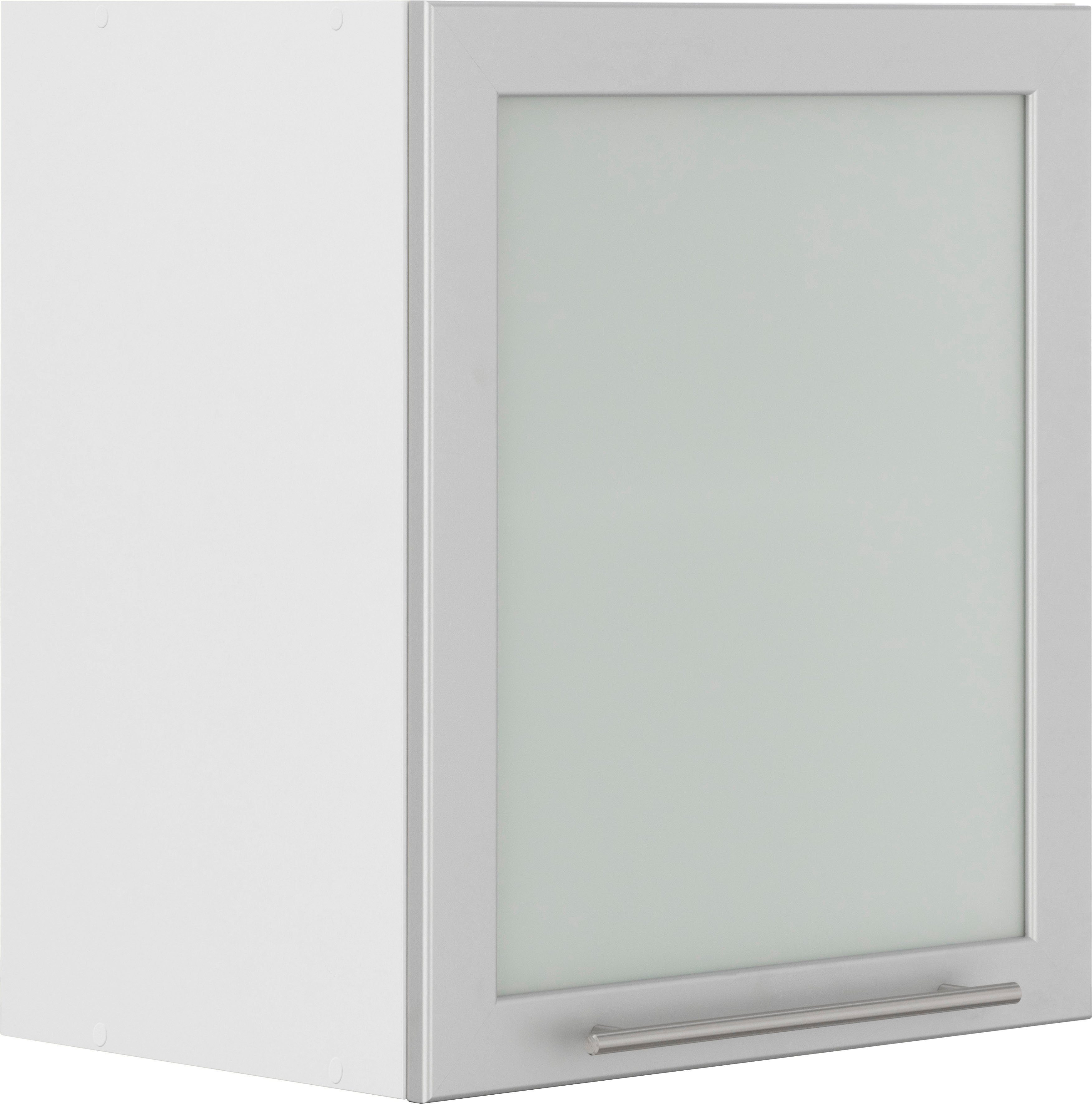 wiho Küchen Hangend kastje met glasdeur Unna met aluminiumkleurig glasdeurtje hangkasten wit