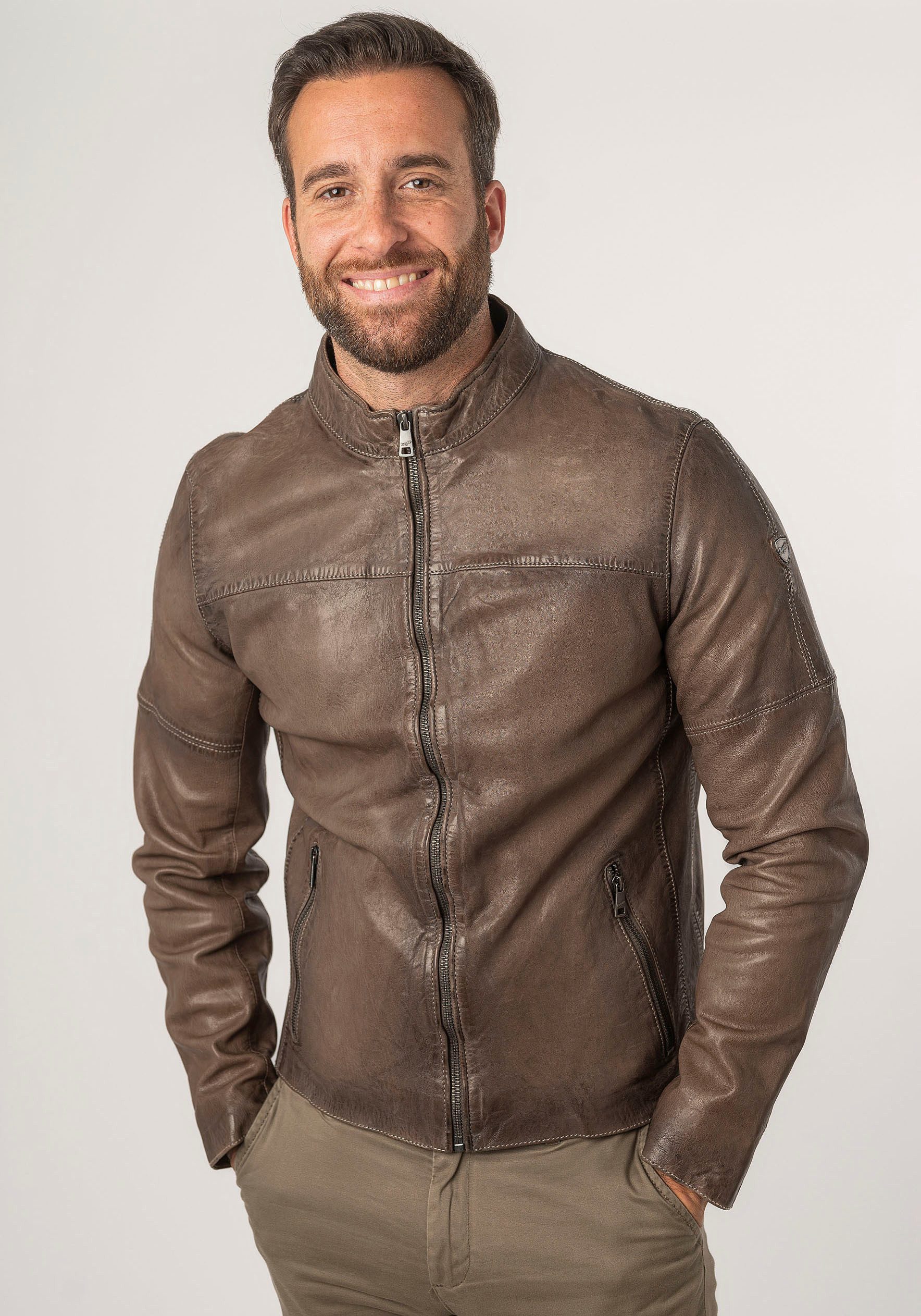 Mauritius Leren jack MMCyprus met jersey capuchon, rits, ritszakken