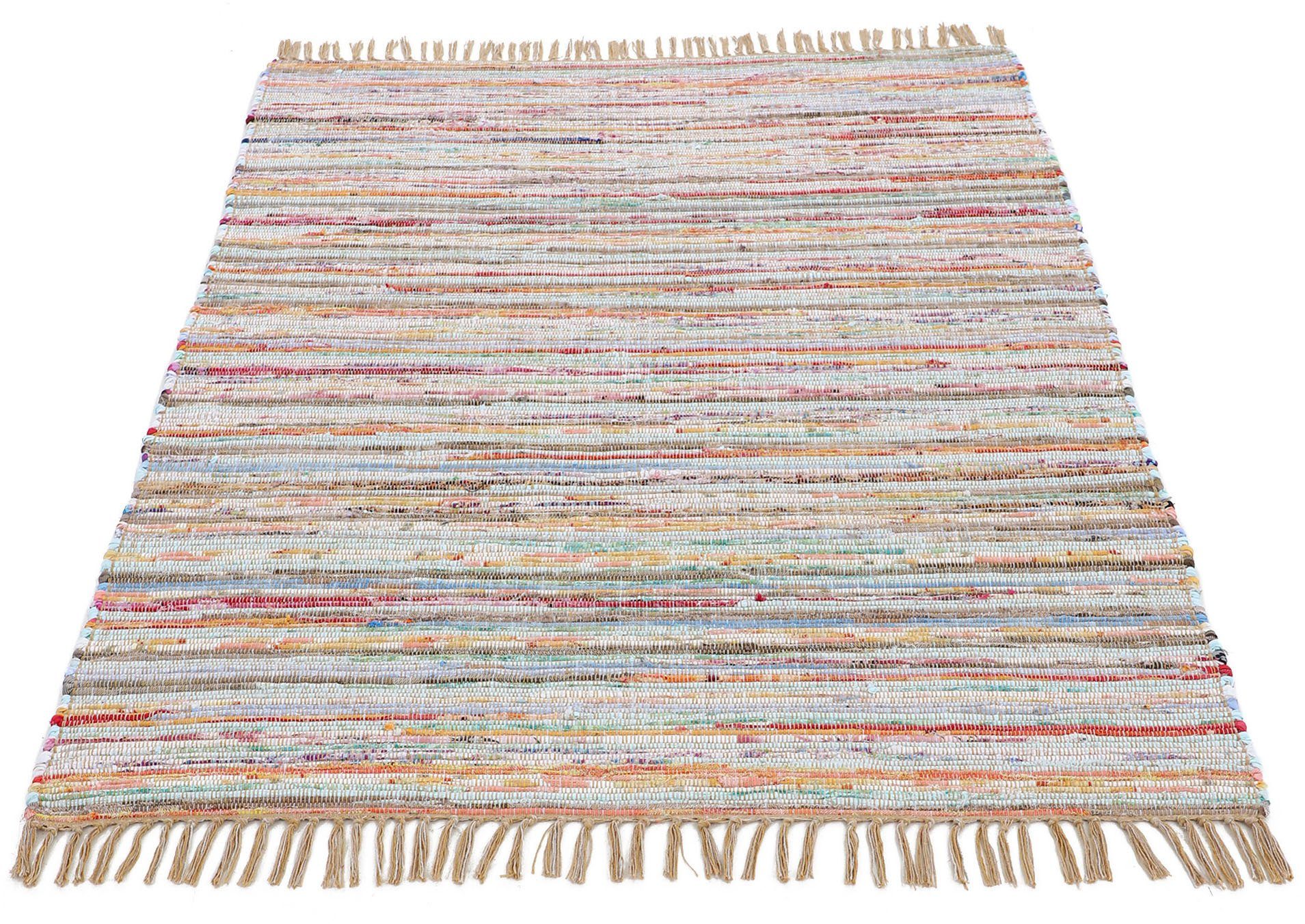carpetfine Vloerkleed Kelim Chindi, omkeerbaar tapijt handgeweven, patchwork tapijt met franjes, ook verkrijgbaar in loperformaten moderne