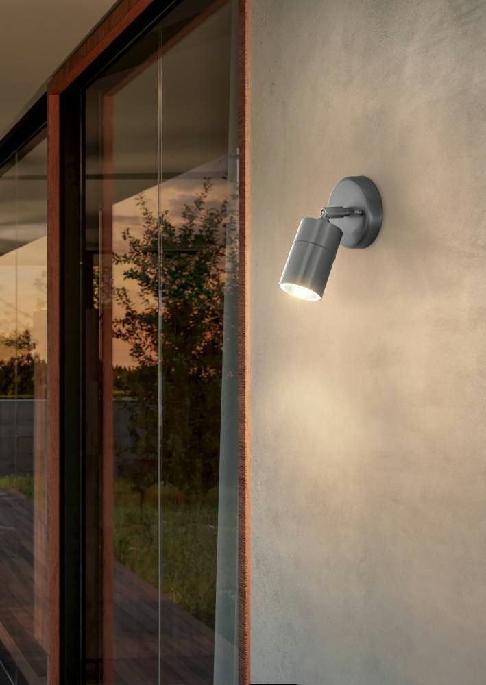 EGLO Ledwandlamp voor buiten STOCKHOLM1 spot, wandspot, buitenlamp, roestvrij staal, zilver, IP44 (1 stuk)