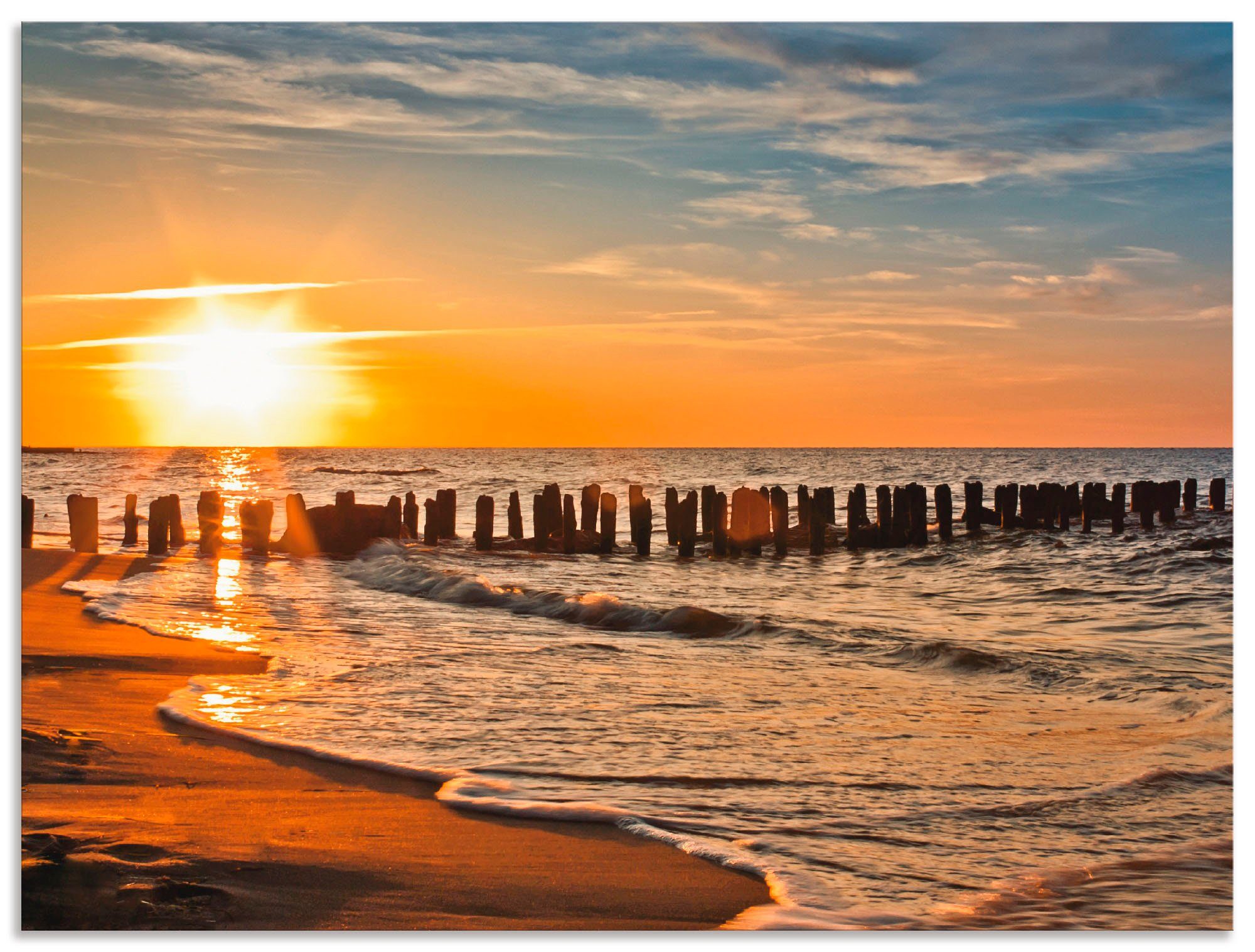 Artland Artprint Mooie zonsondergang aan het strand in vele afmetingen & productsoorten - artprint van aluminium / artprint voor buiten, artprint op linnen, poster, muursticker / w