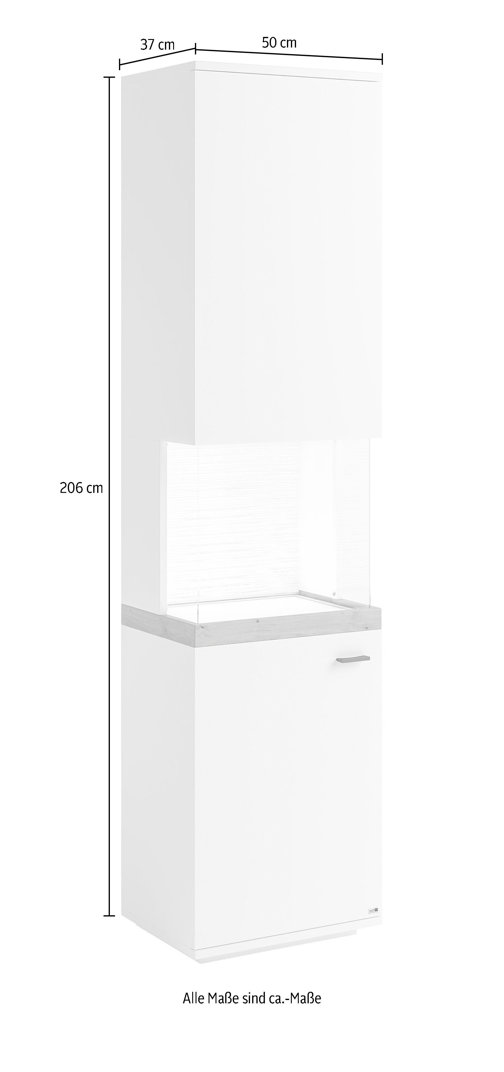 set one by Musterring Vitrinekast Lancaster Kleuren wit of grijs met eikenafwerking, met LED-verlichting